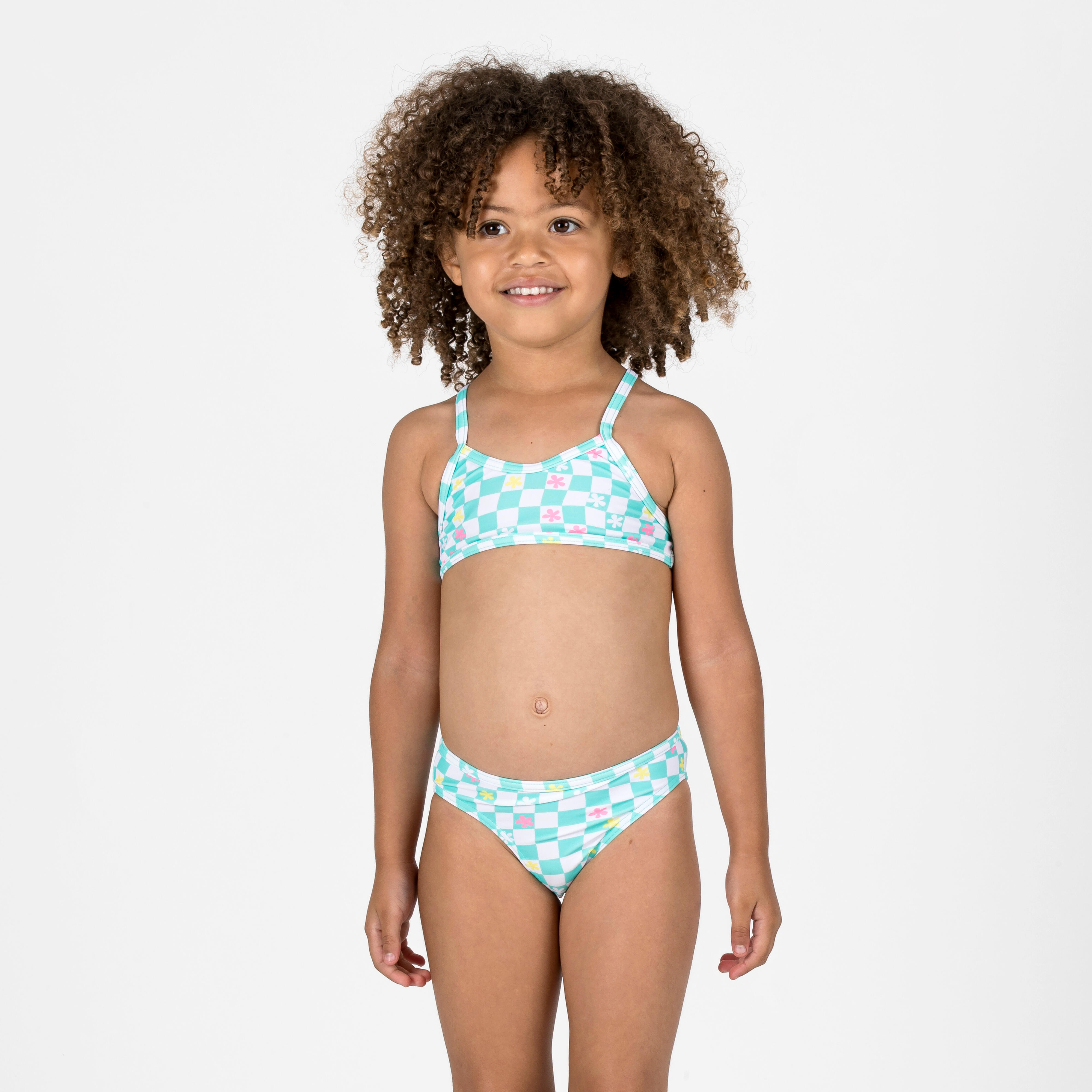 OLAIAN Bikini-Set Surfen MÃ¤dchen gekreuzte TrÃ¤ger Boni grÃ¼n/weiÃŸ 123-130cm 7-8J