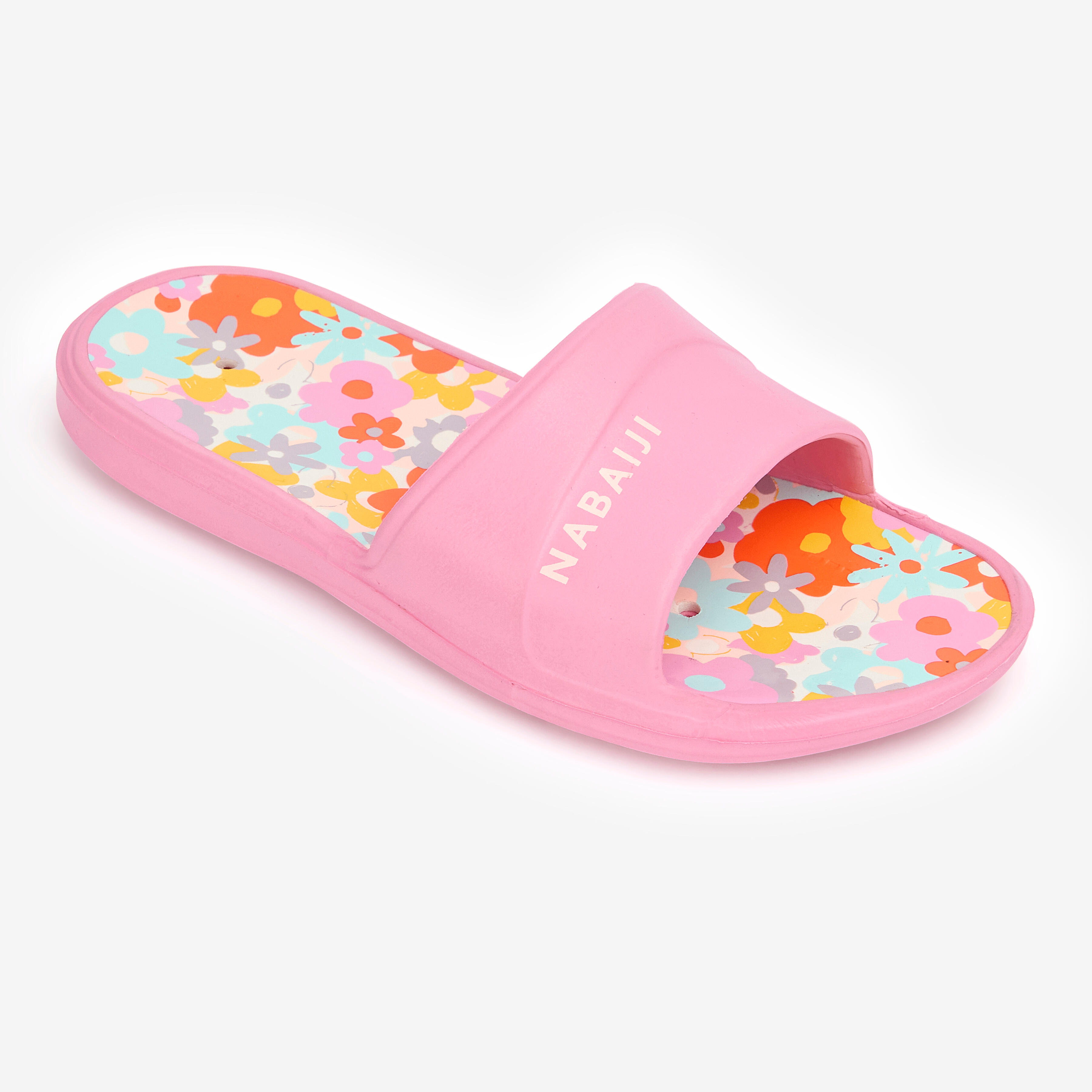 NABAIJI Badelatschen 500 Kinder - Blumenaufdruck rosa/rot