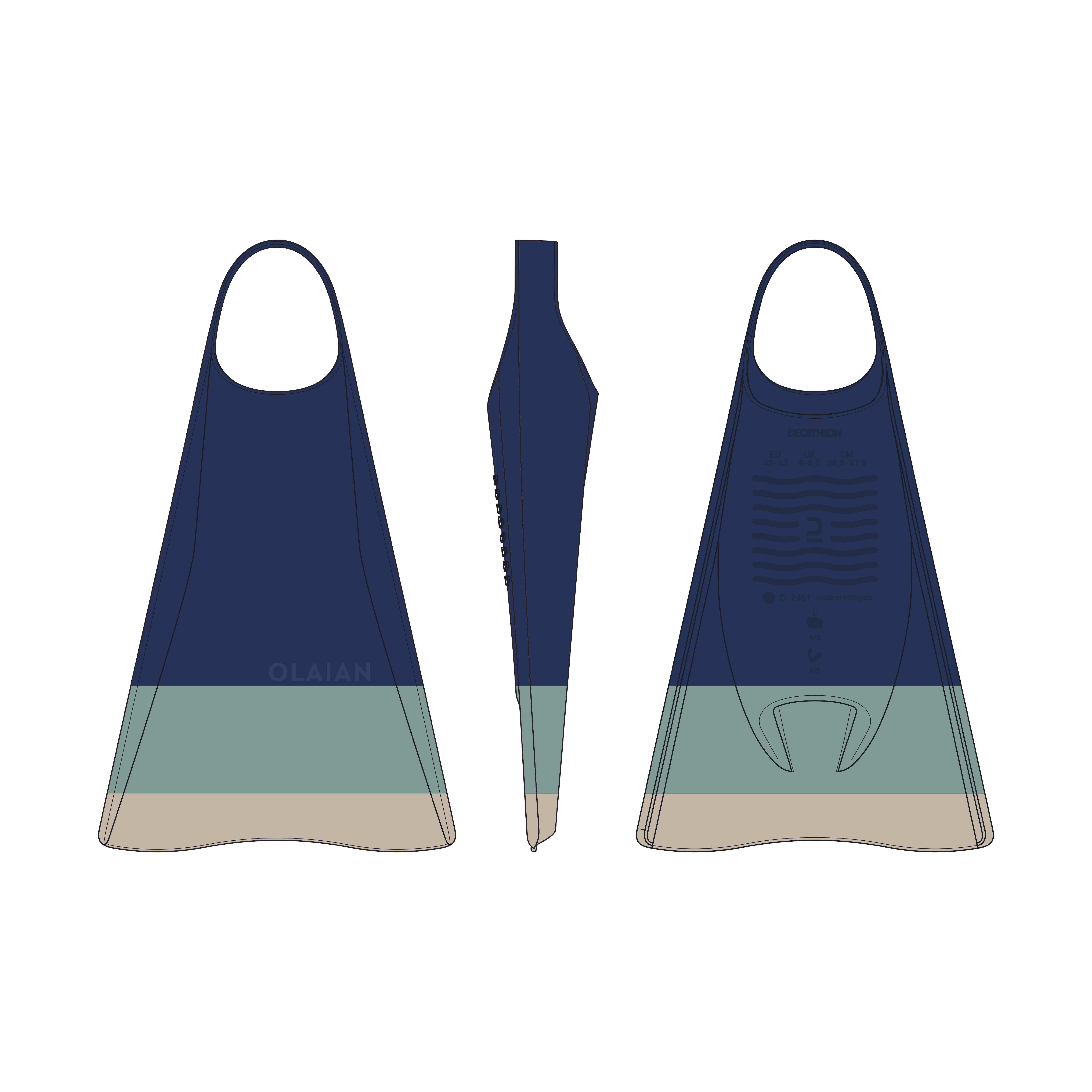 RADBUG Flossen Bodyboard 500 blau/beige 46/47