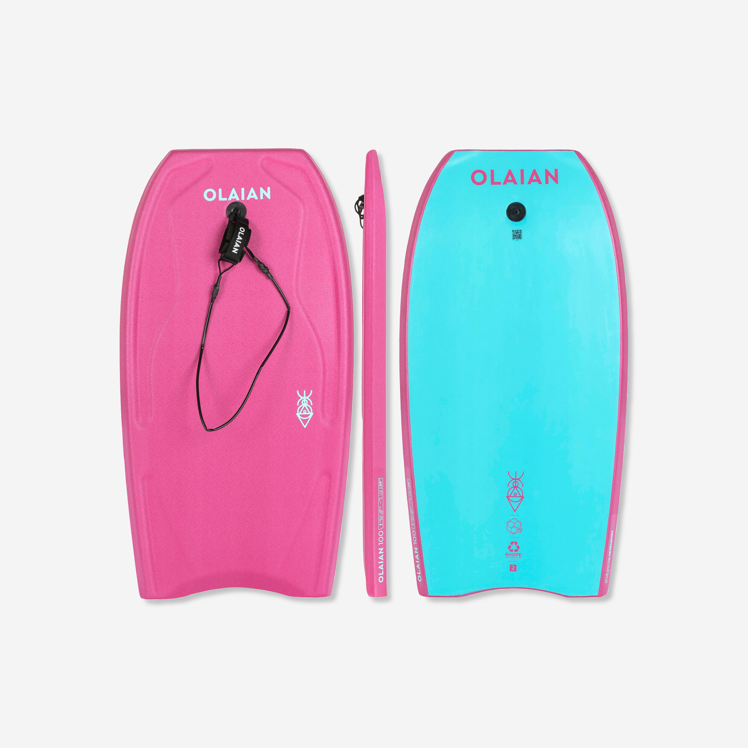 OLAIAN Bodyboard mit Handgelenk-Leash 100 rosa/blau