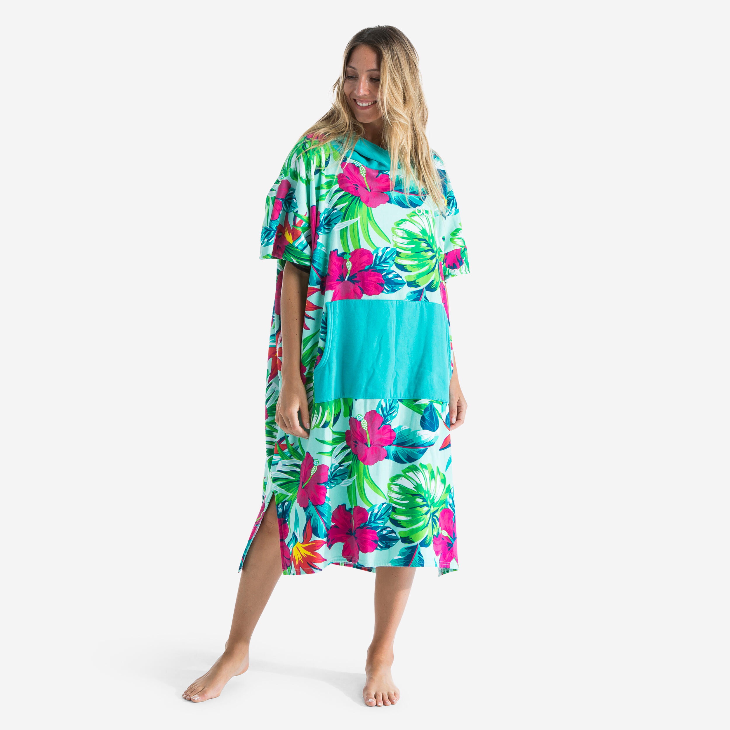 OLAIAN Surf-Poncho Damen/Herren - 500 Bora grÃ¼n/blau No Size