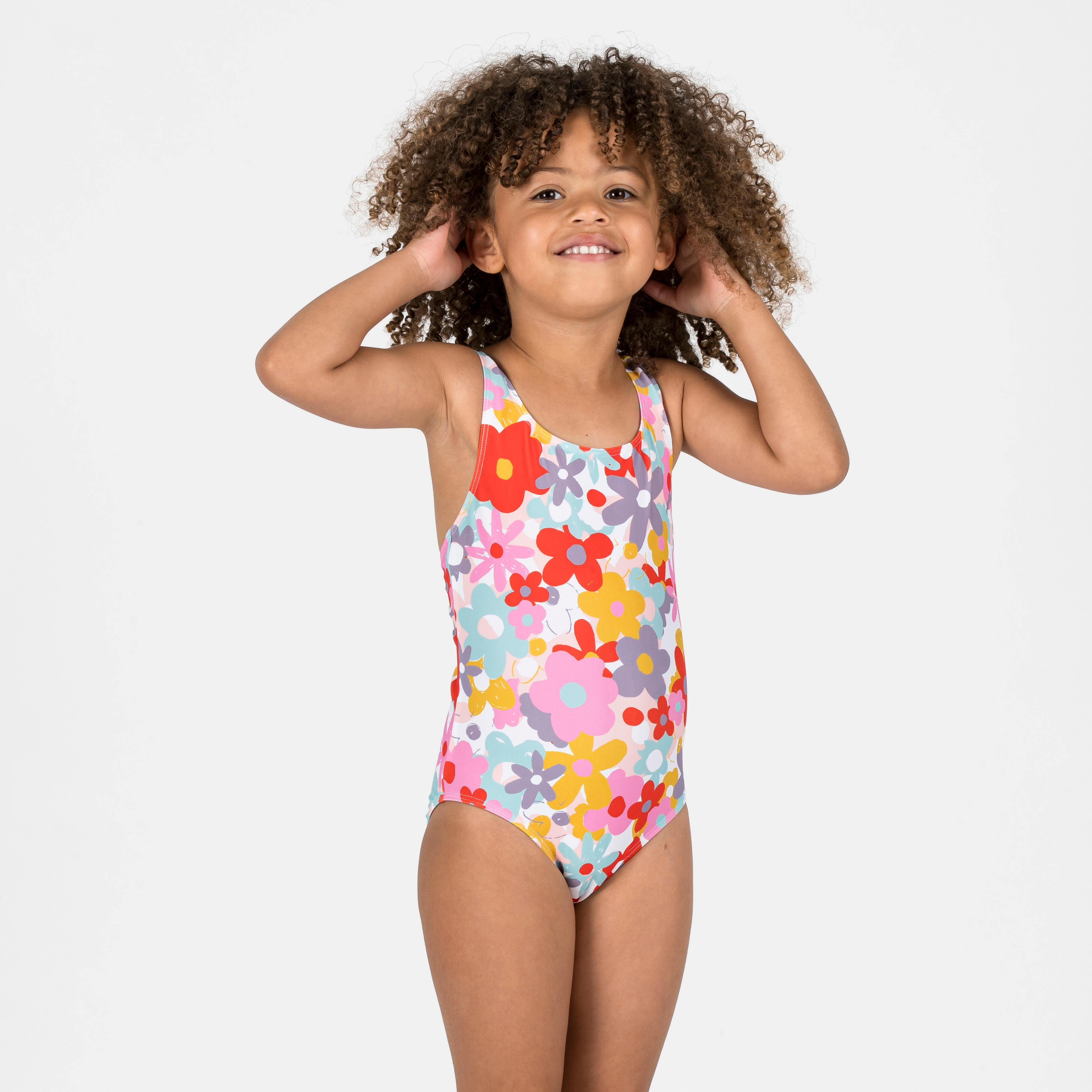 Decathlon Badeanzug Baby/Mädchen - Blumen rot