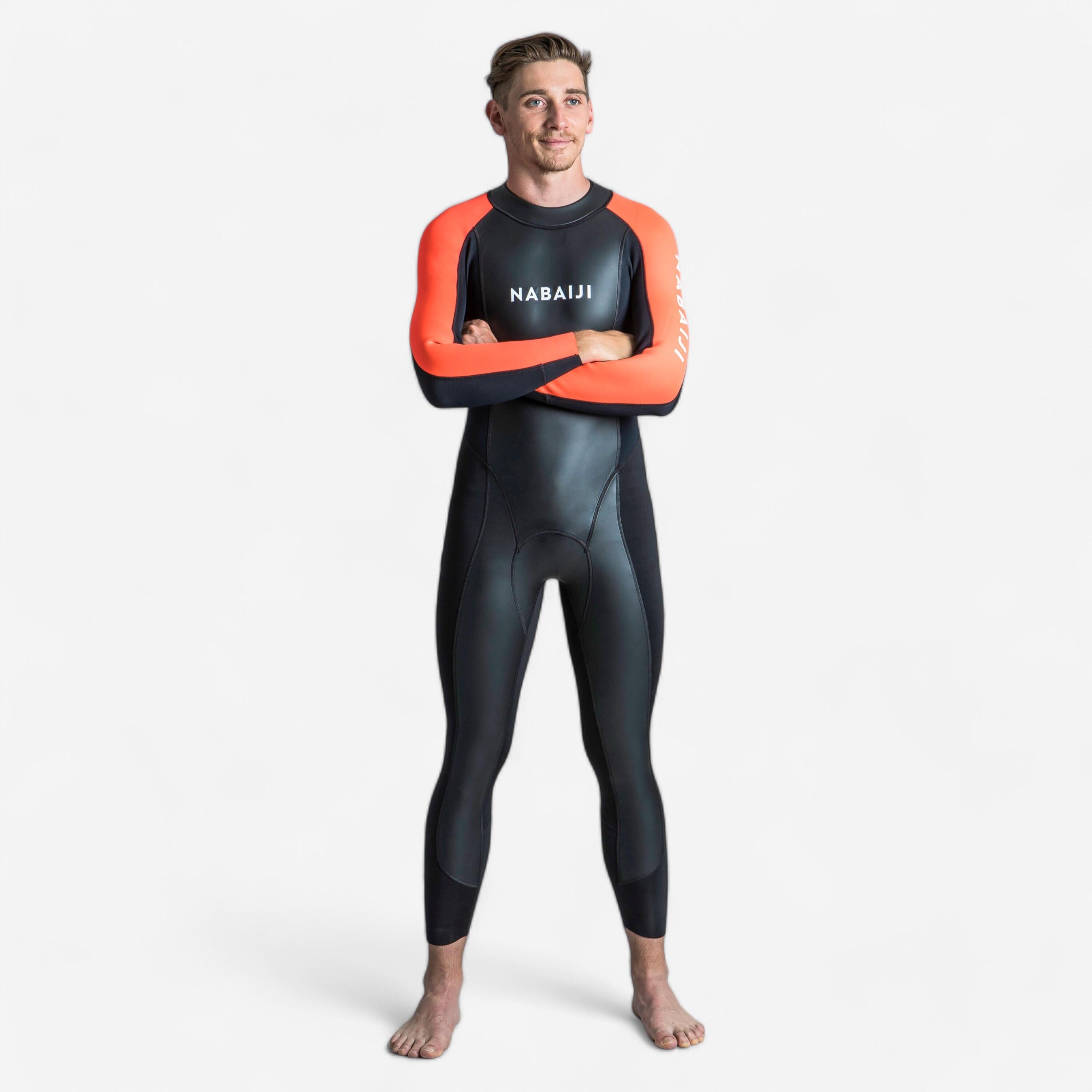 NABAIJI Schwimmanzug Neopren Herren Freiwasserschwimmen - OWS 100 2/2 mm schwarz/orange
