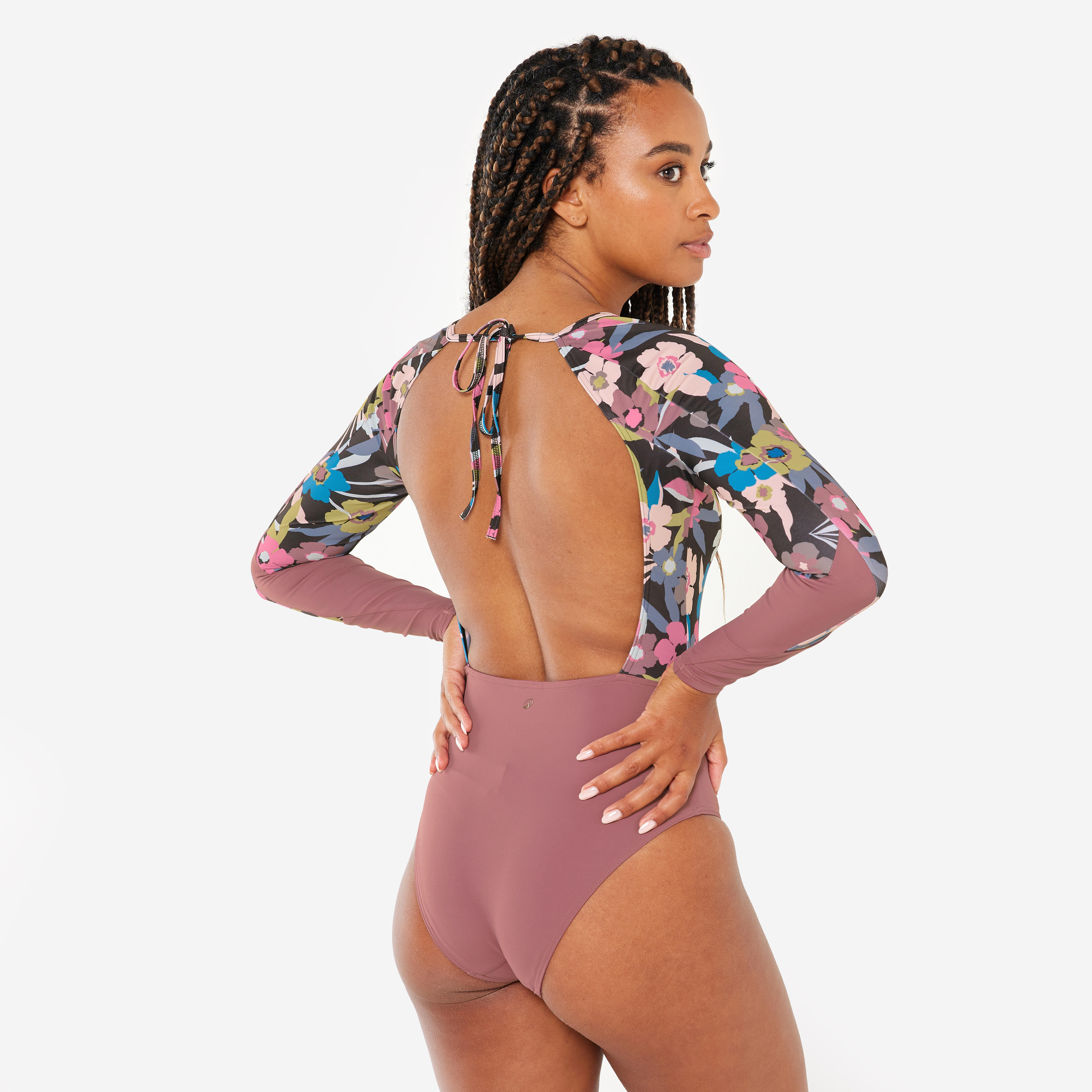 Decathlon Badeanzug Surfen Damen langarm Mary Azalea violett geblümt