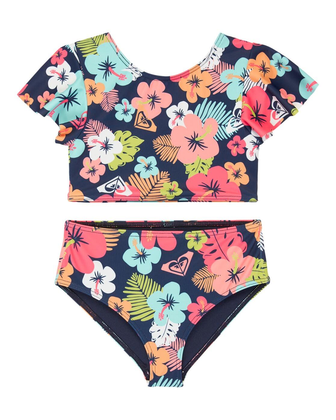 Roxy Crop-Bikini-Set MORNING FLOWER Blau Mädchen 2-7