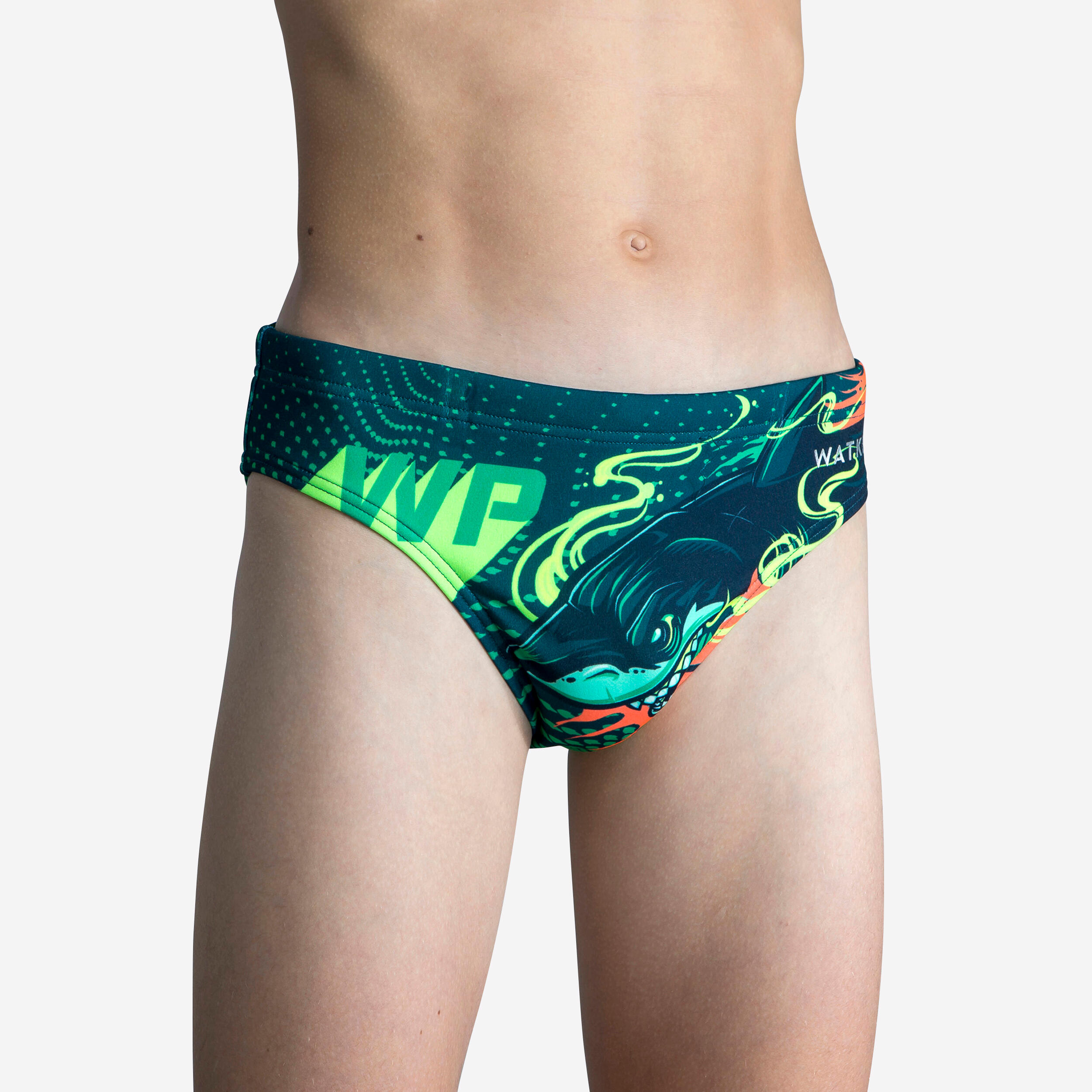 Decathlon Badehose Slip Jungen Wasserball - 500 Shark dunkelblau/türkis