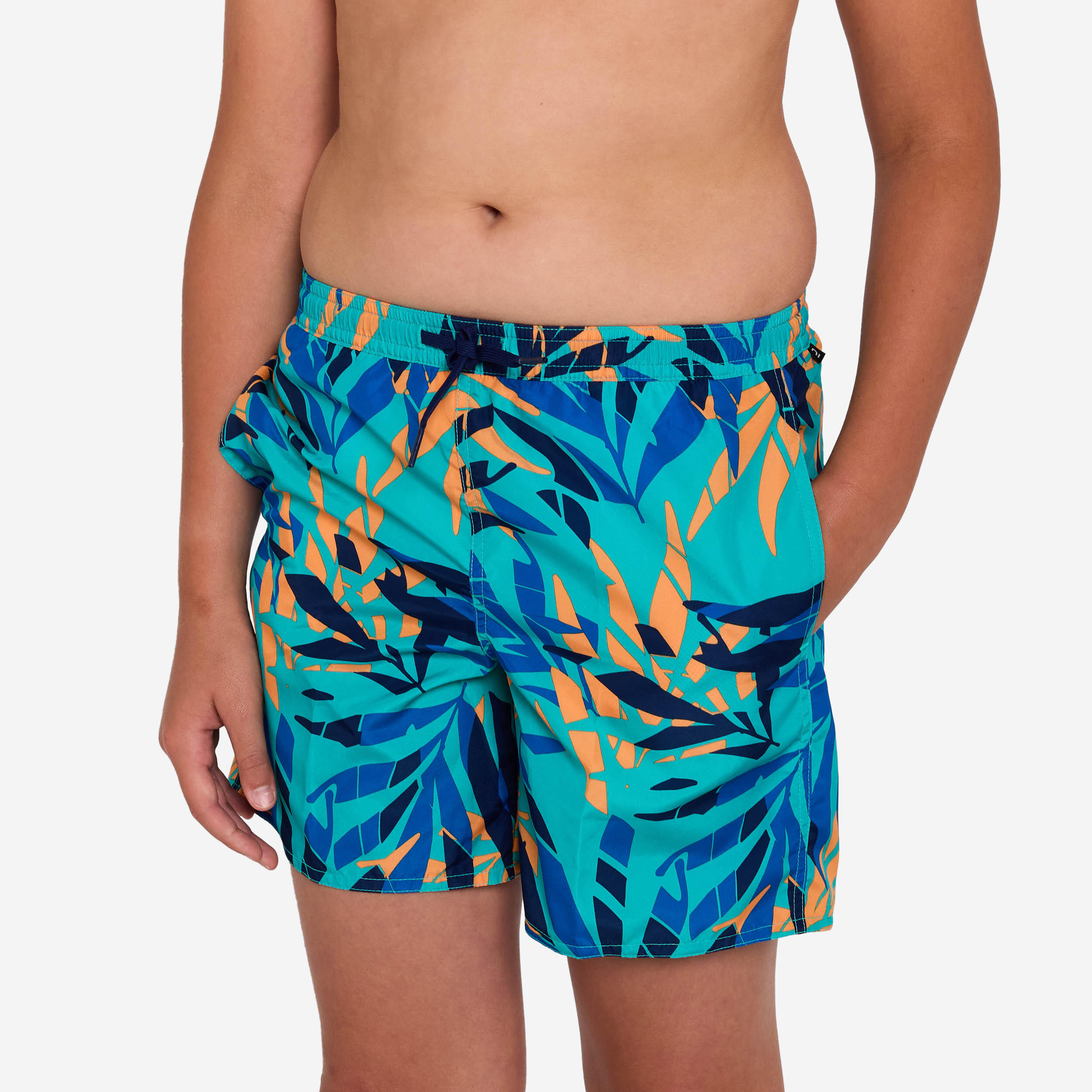 OLAIAN Boardshorts Surfen Jungen mit Taschen 100 Shadow Palm tÃ¼rkis 131-140cm 8-9J