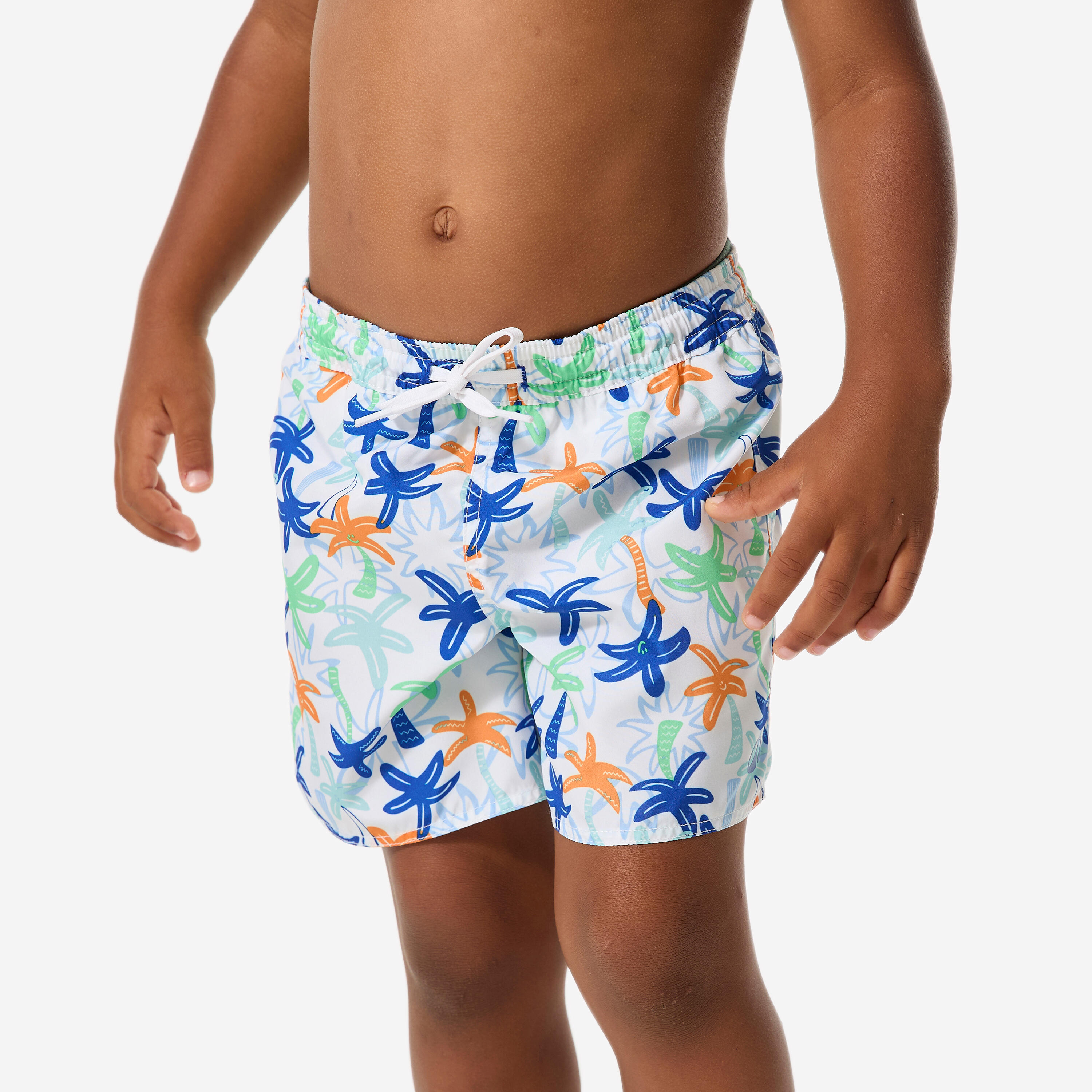 Decathlon Boardshorts Surfen Kinder 100 Palm weiß