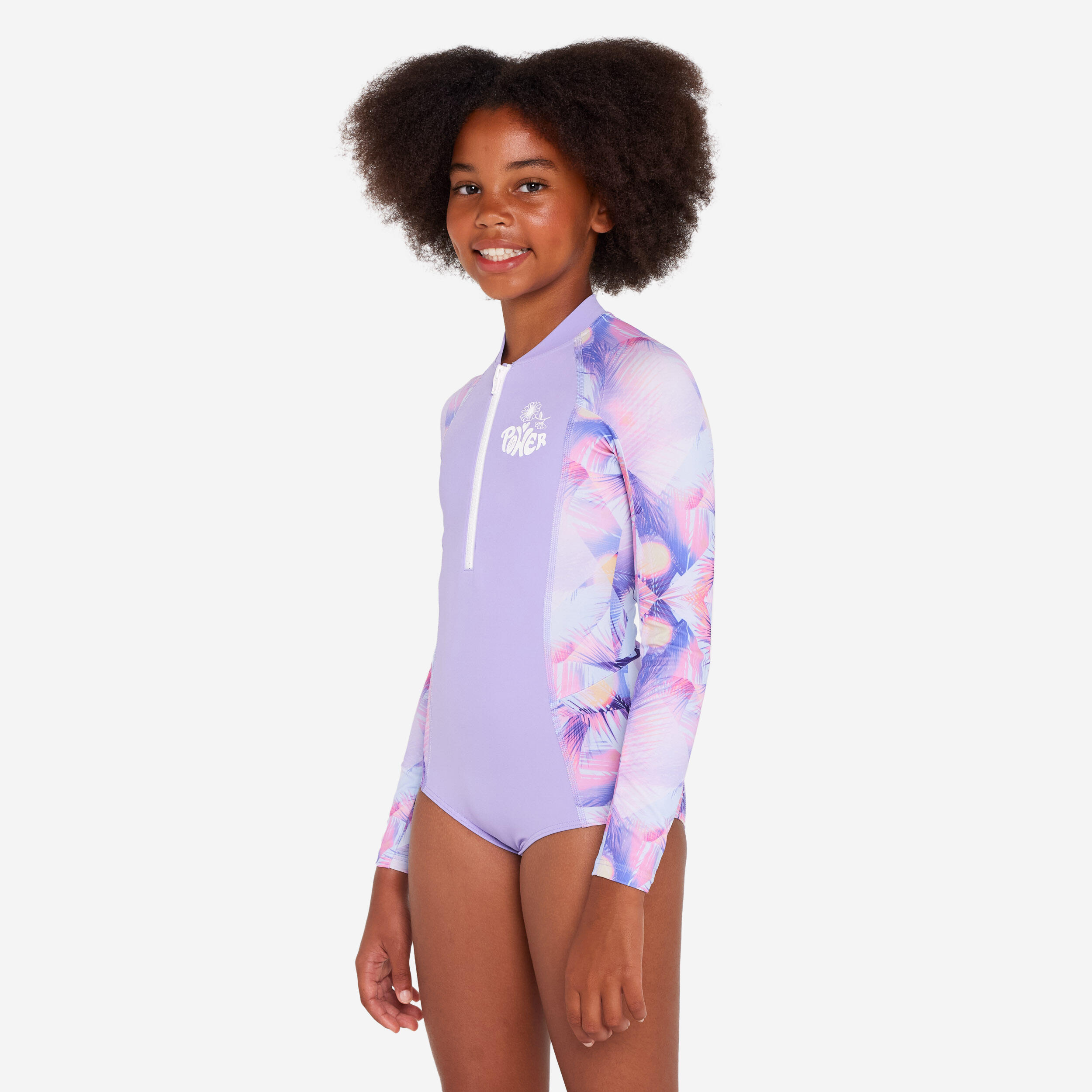 Decathlon Badeanzug Surfen Mädchen langarm Frontreißverschluss Lucy 500 violett