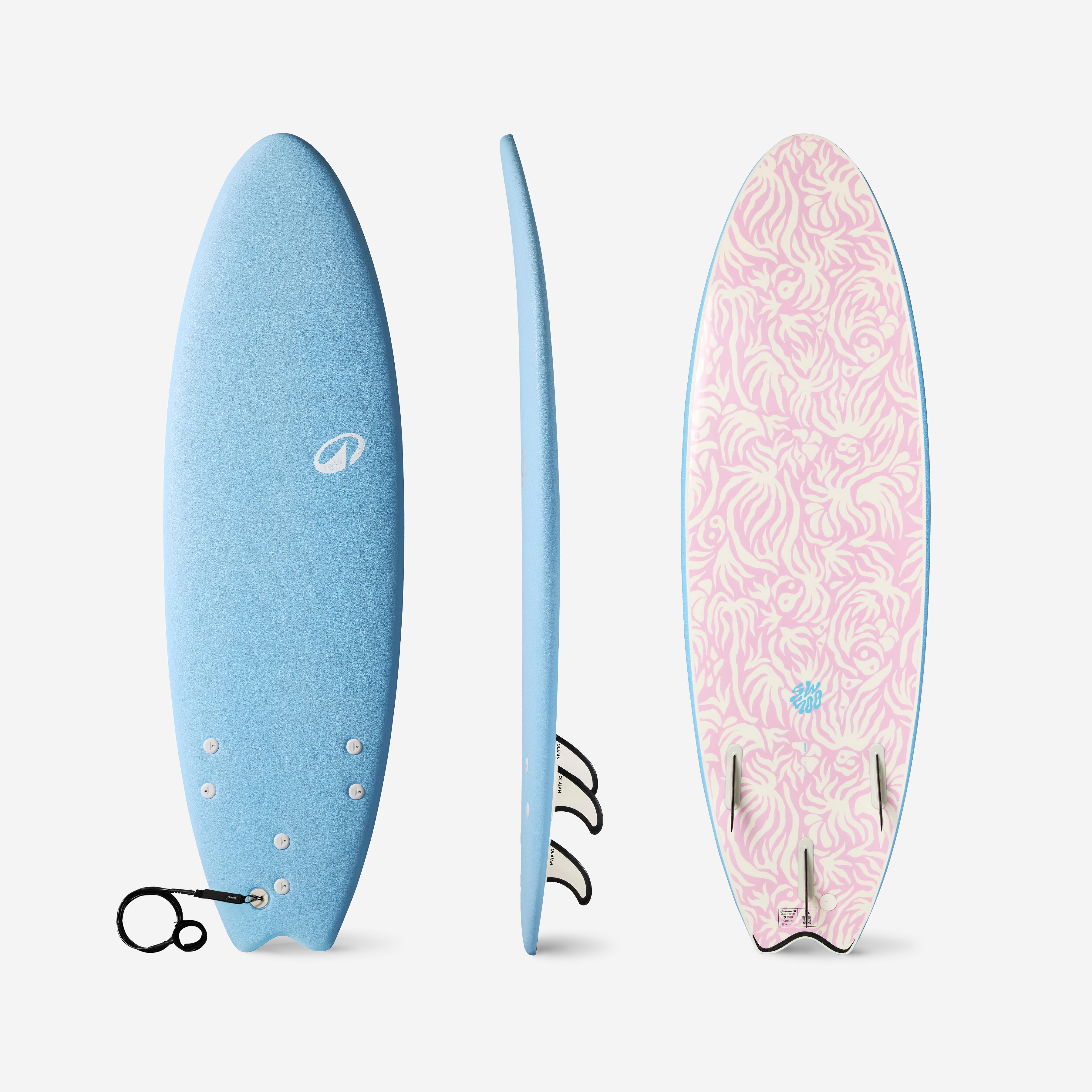OLAIAN Surfboard Schaumstoff 6' Swallow Tail 49 l hellblau