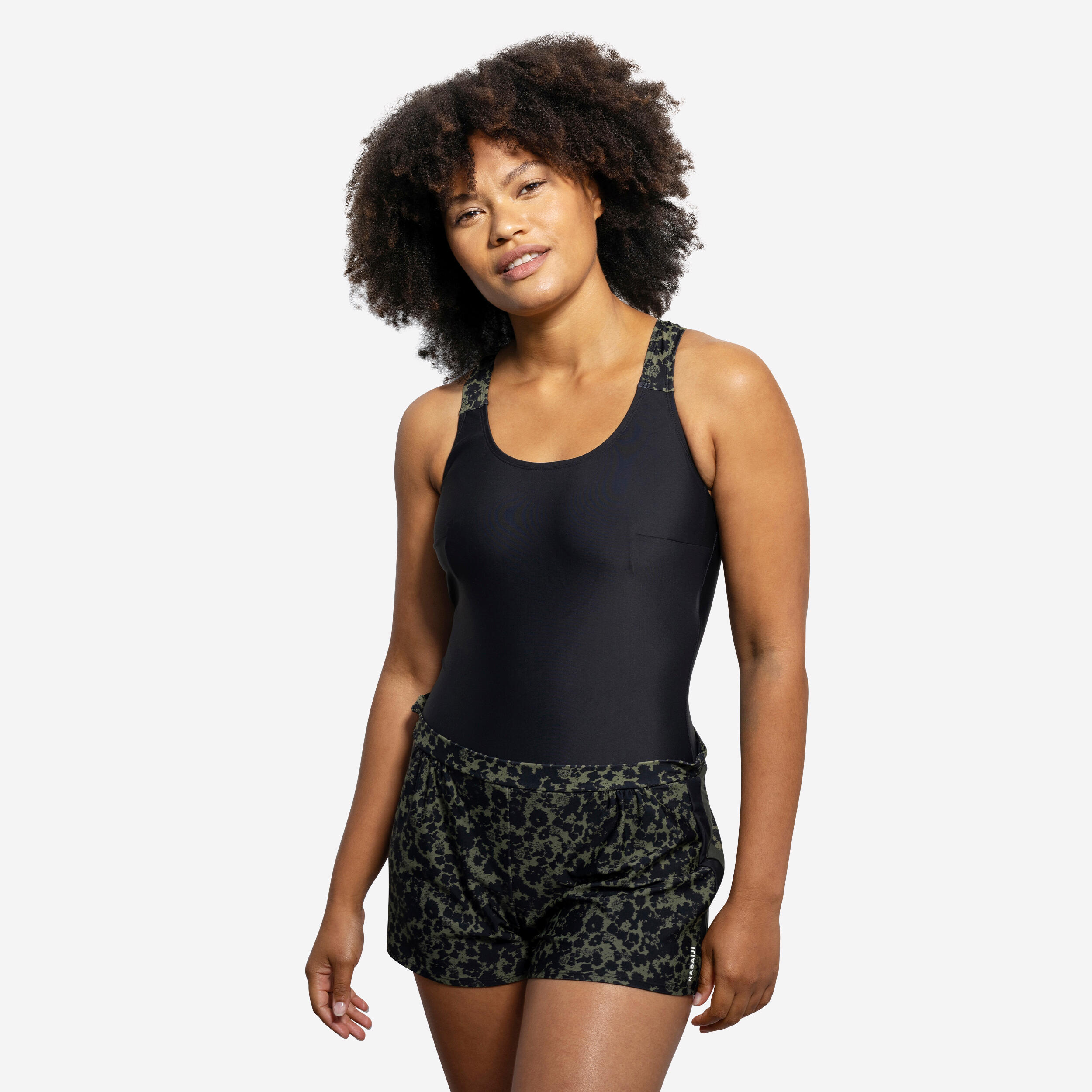 NABAIJI Badeanzug Shorts Loose Aquafitness Damen - Sofi Lica schwarz/khaki