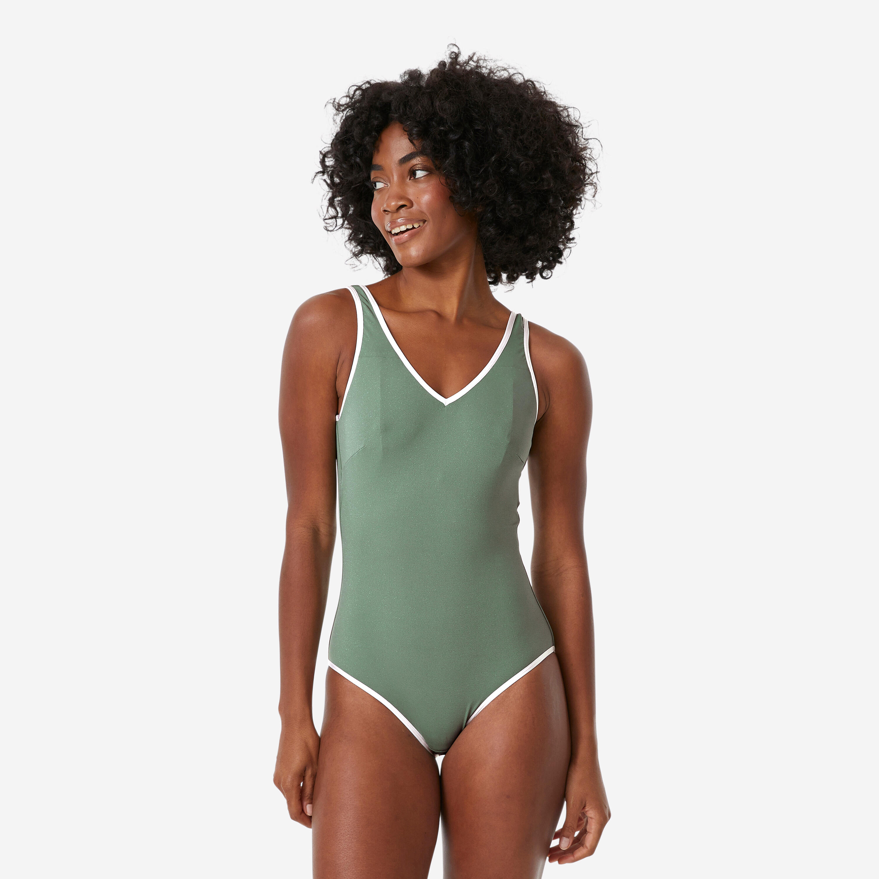 Decathlon Badeanzug Damen mit Pailletten - Virginia Lurex salbeigrün