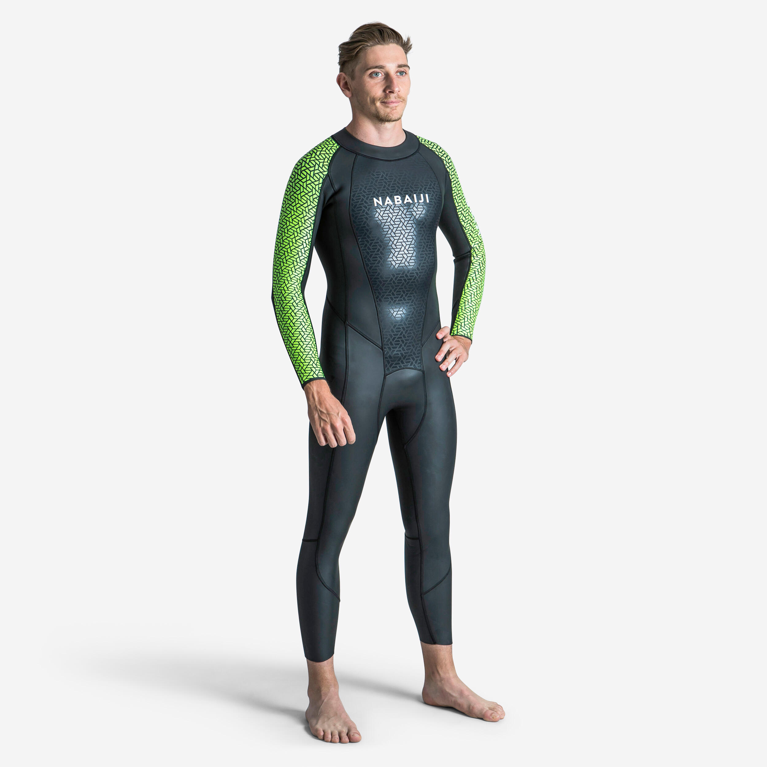 NABAIJI Schwimmanzug Neopren Herren Freiwasserschwimmen - OWS 500 2/2 mm schwarz/grün