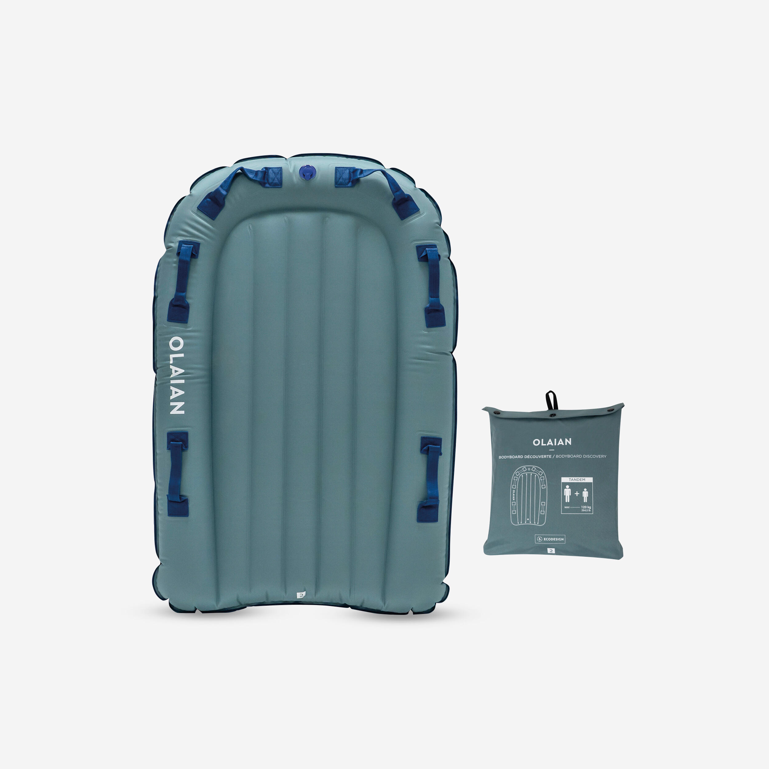 OLAIAN Bodyboard Tandem Erwachsene/Kinder aufblasbar - blau/grau