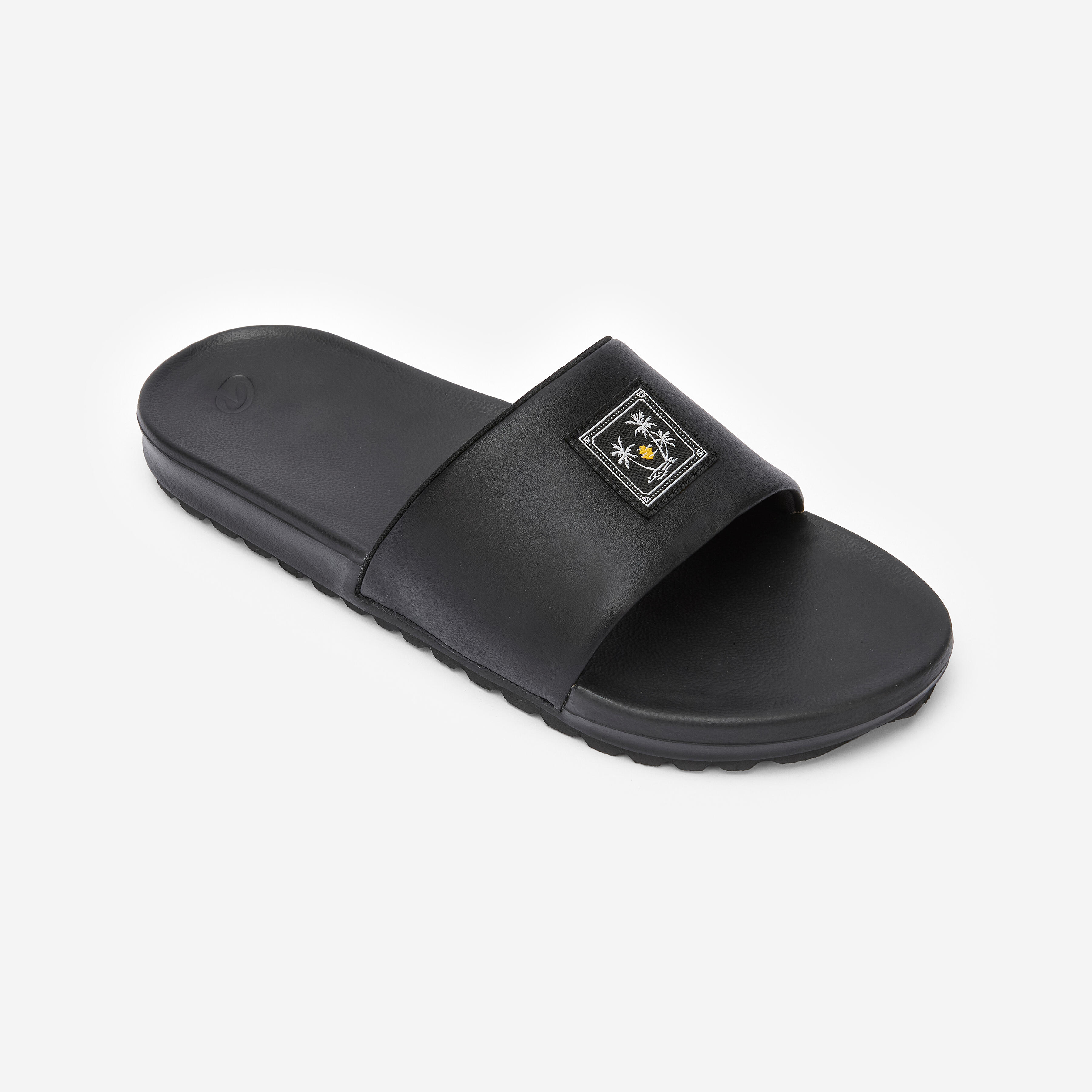 Decathlon Badelatschen Herren 550 Palm Label schwarz