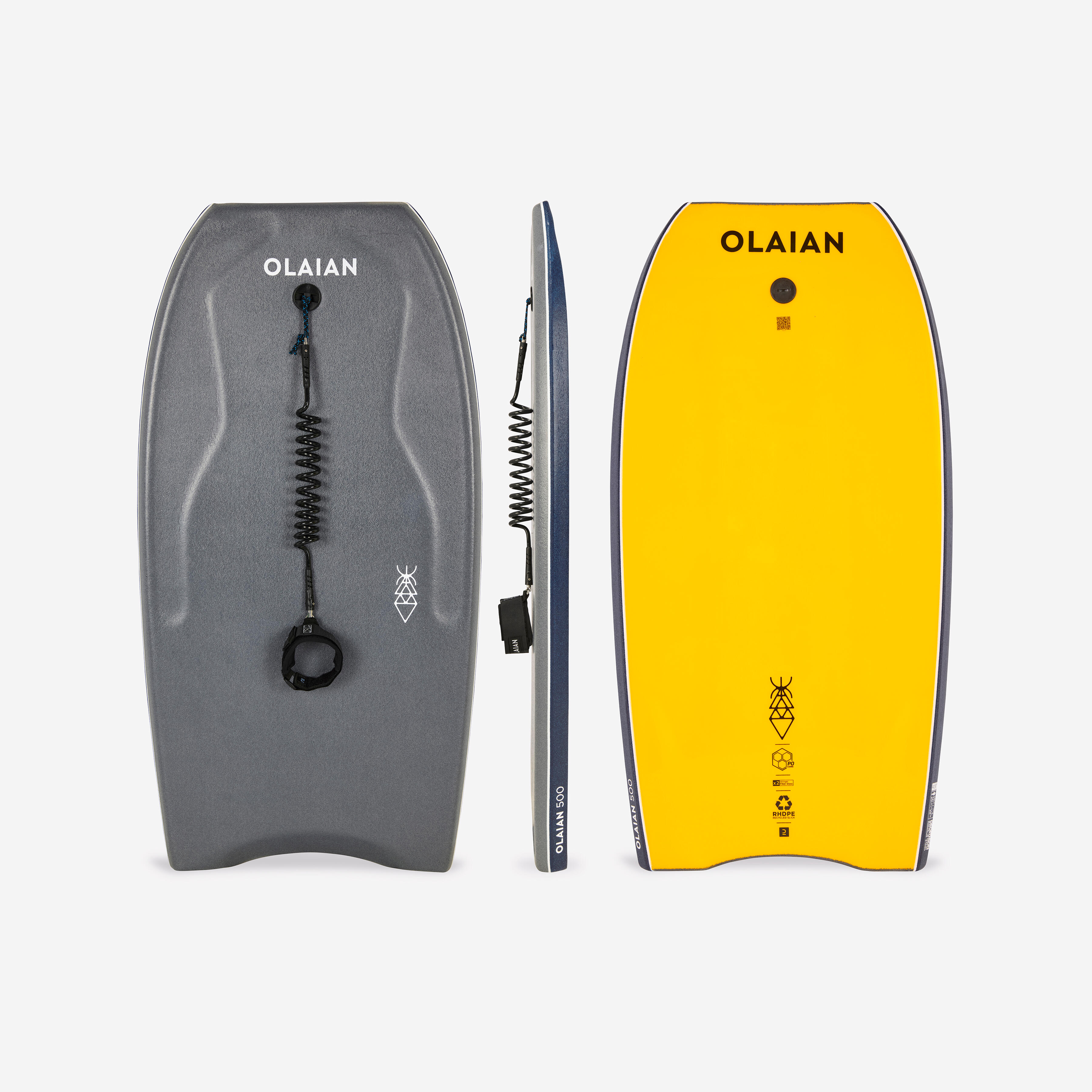 OLAIAN Bodyboard Fortgeschrittene Double Stringer BB500 grau/gelb