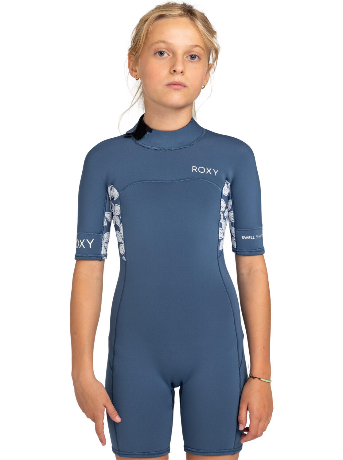 Roxy Kurzärmliger Back-Zip-Springsuit 2MM SWELL SERIES Blau Mädchen 8-16