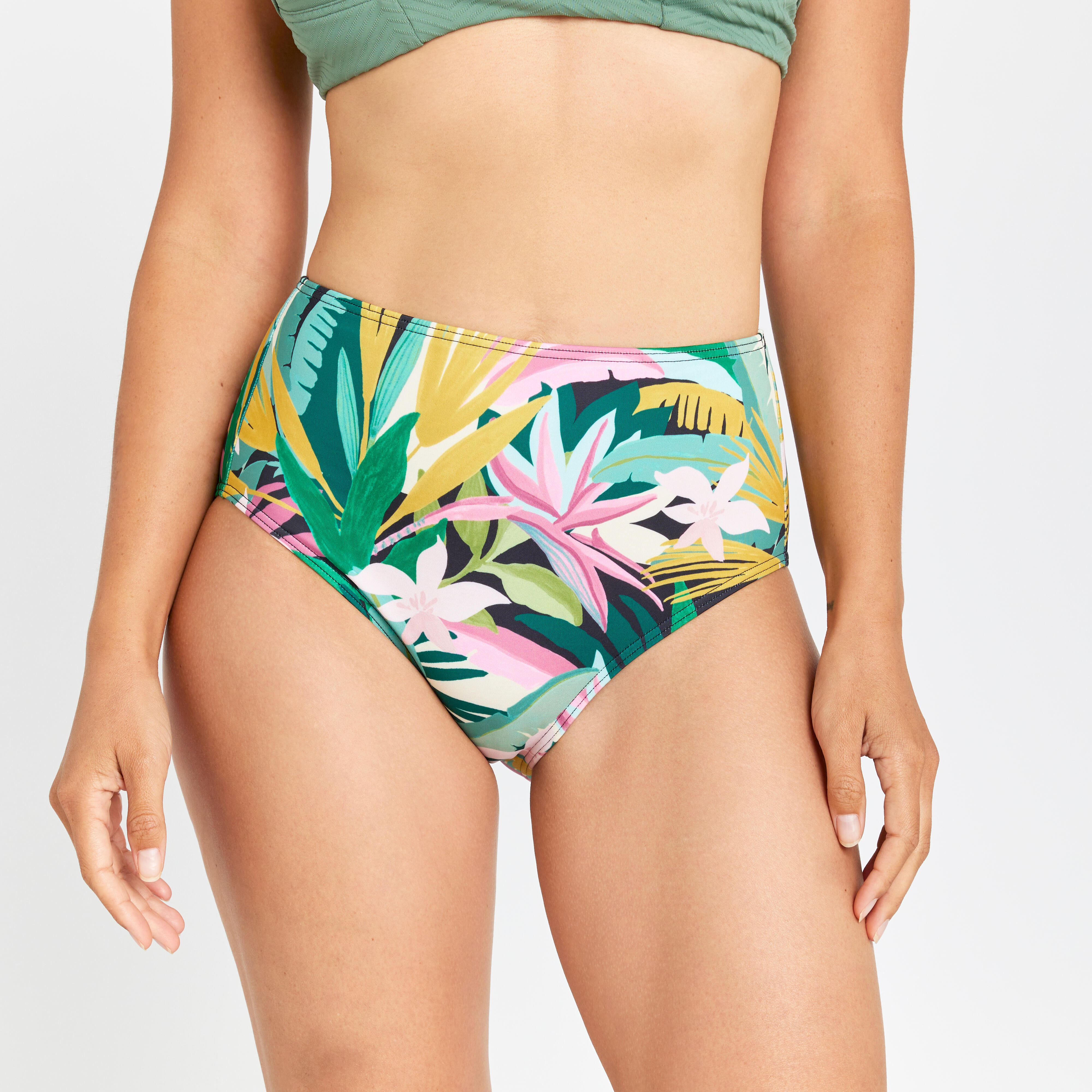 OLAIAN Bikini-Hose Damen hoher Taillenbund - Romi Tropical grün 38