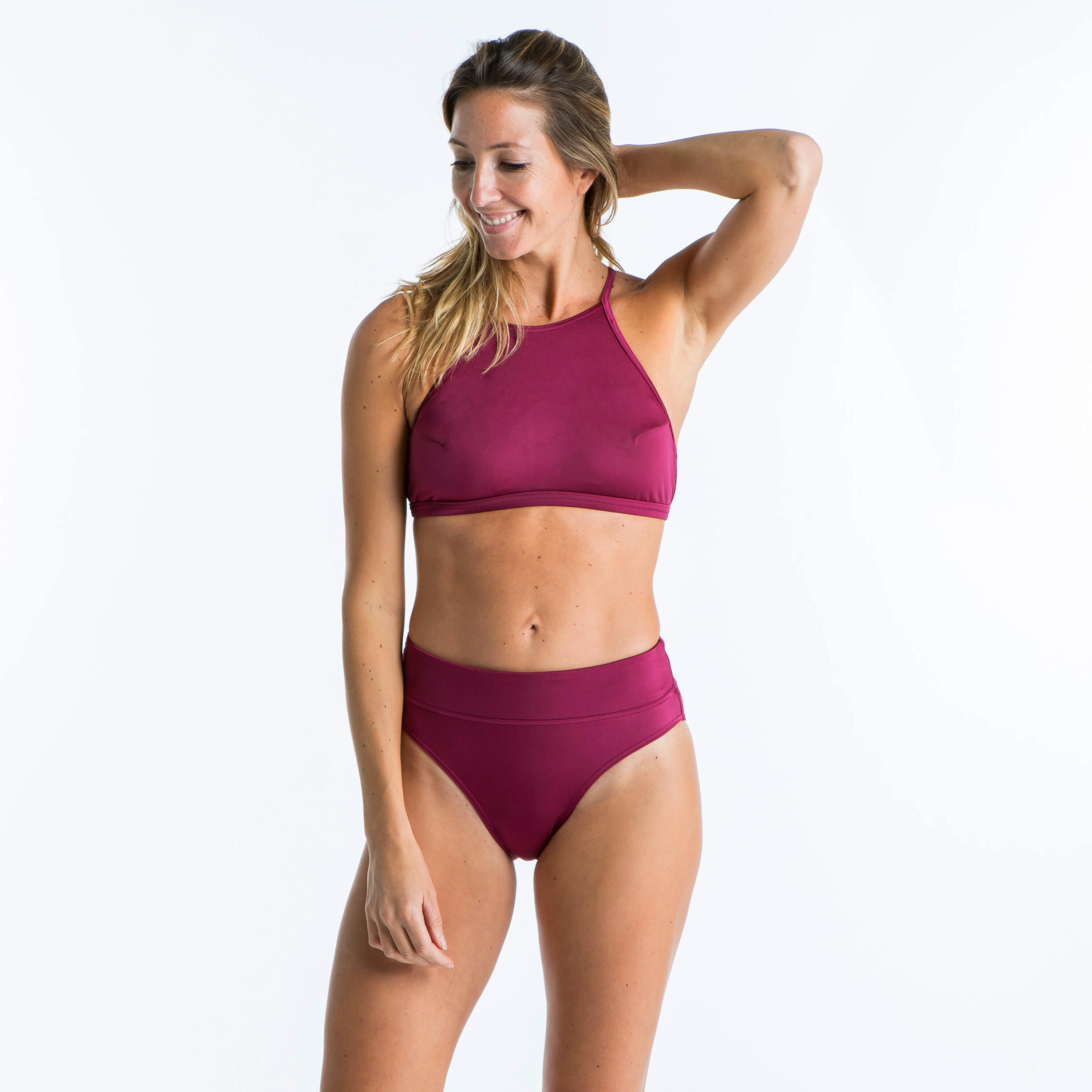 OLAIAN Bikini-Hose Damen hoher figurformender Taillenbund Nora bordeaux S