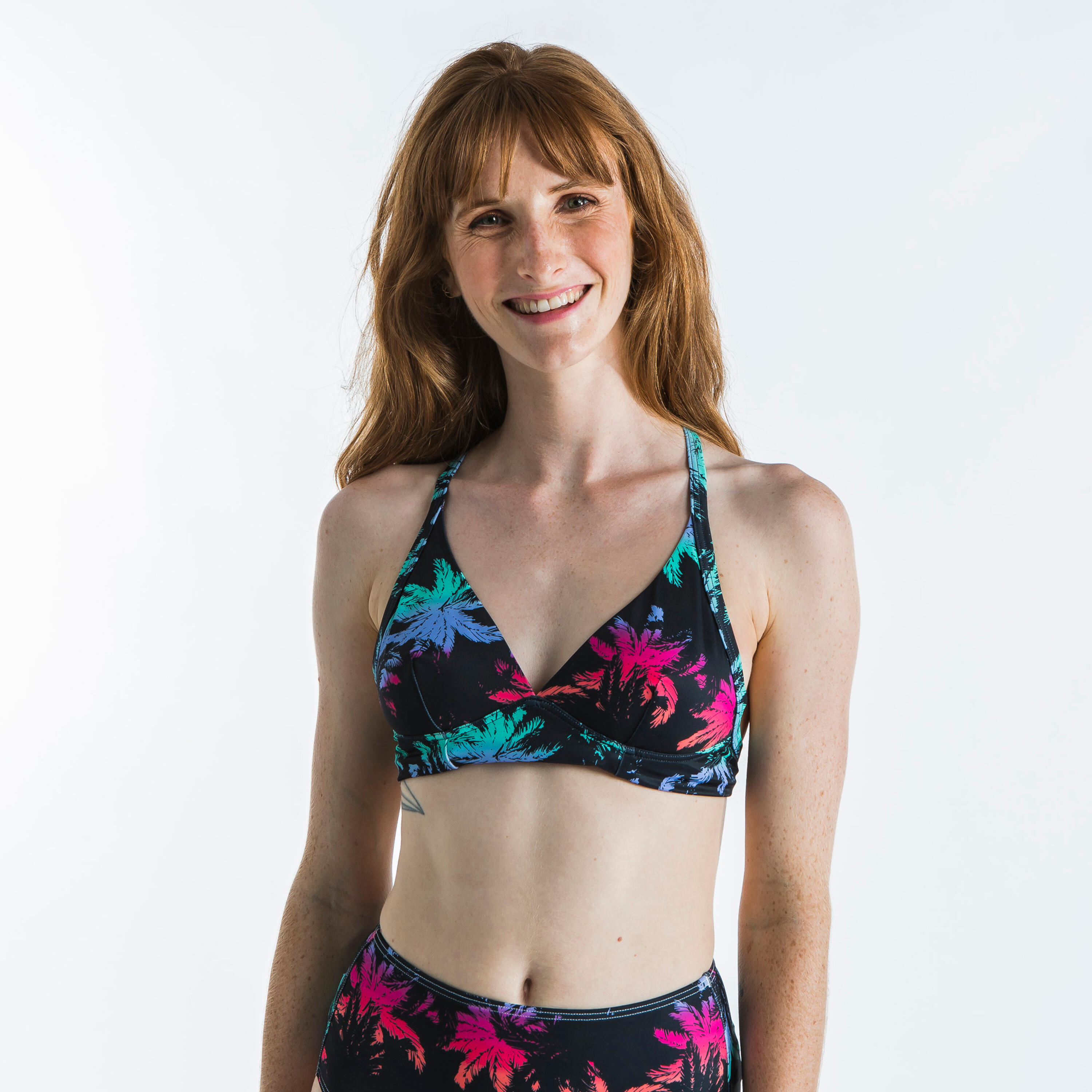 OLAIAN Bikini-Oberteil Damen Bustier Bea Palmdark schwarz/pink/gÃ¼n 75 B