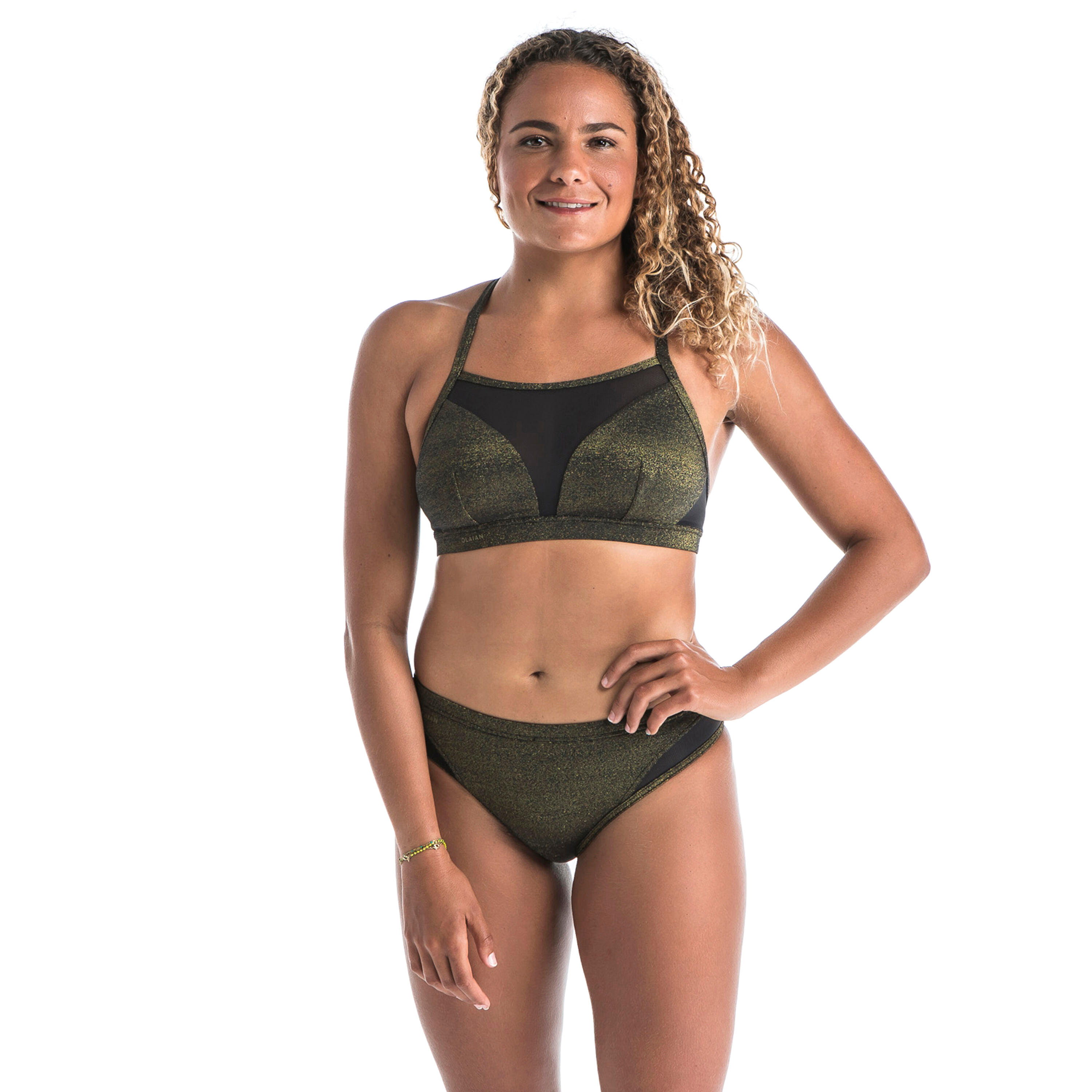 OLAIAN Bikini-Oberteil Damen Bustier doppelt verstellbar Elise Pailletten schwarz/kaki 80D