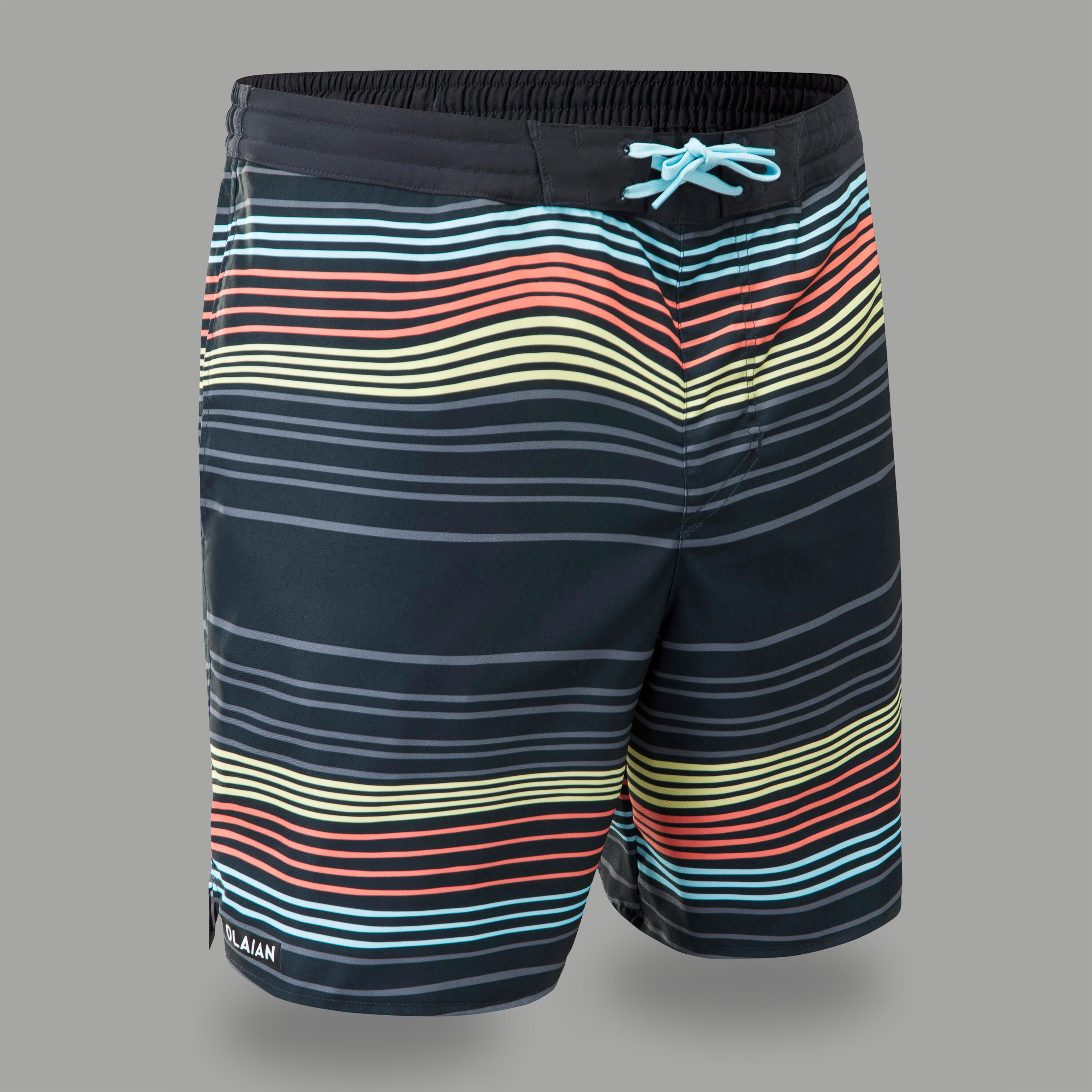 OLAIAN Boardshorts Surfen Herren lang 100 Wavy Venice schwarz/bunt 2XL