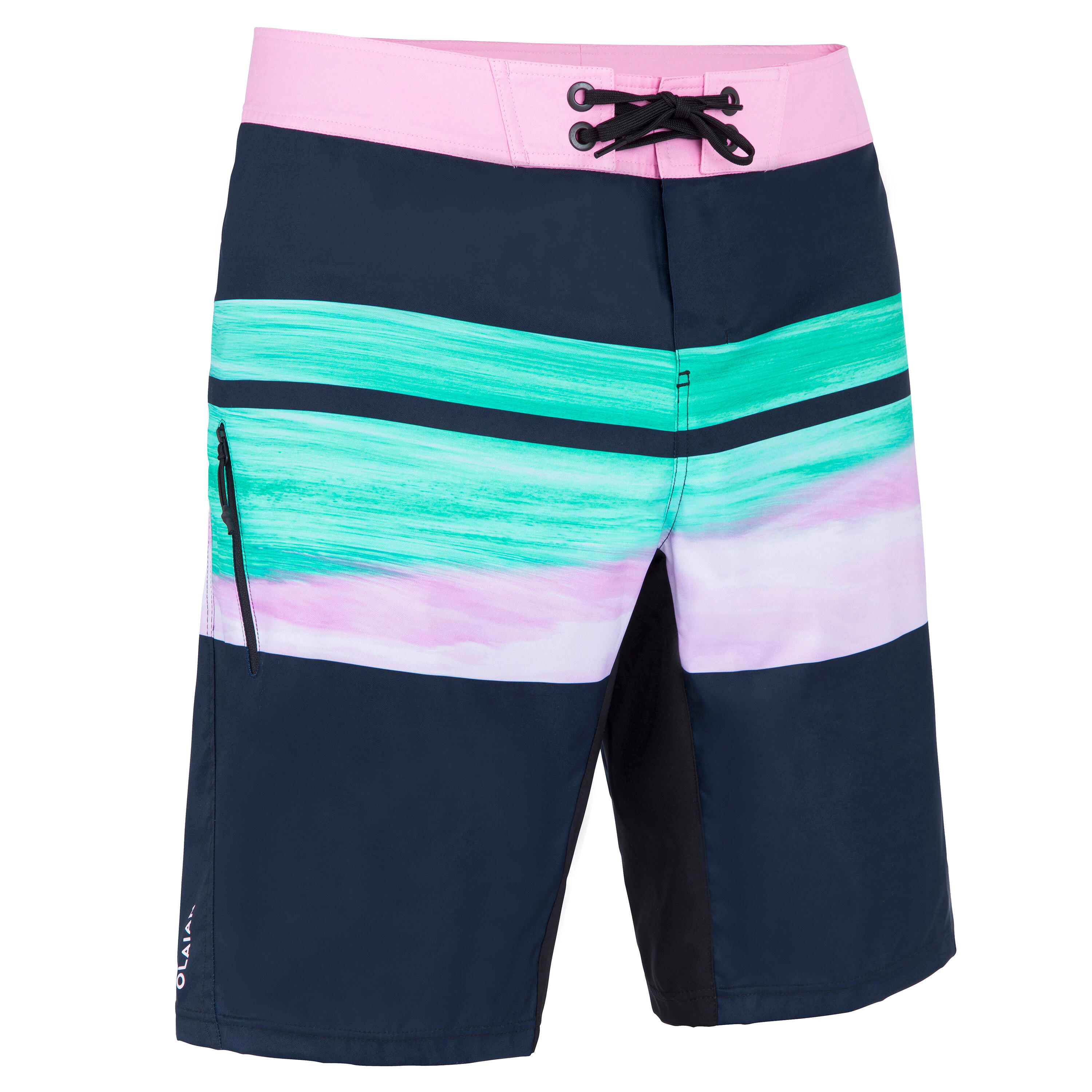 OLAIAN Boardshorts Surfen Herren lang 500 Risca schwarz/rosa/grün