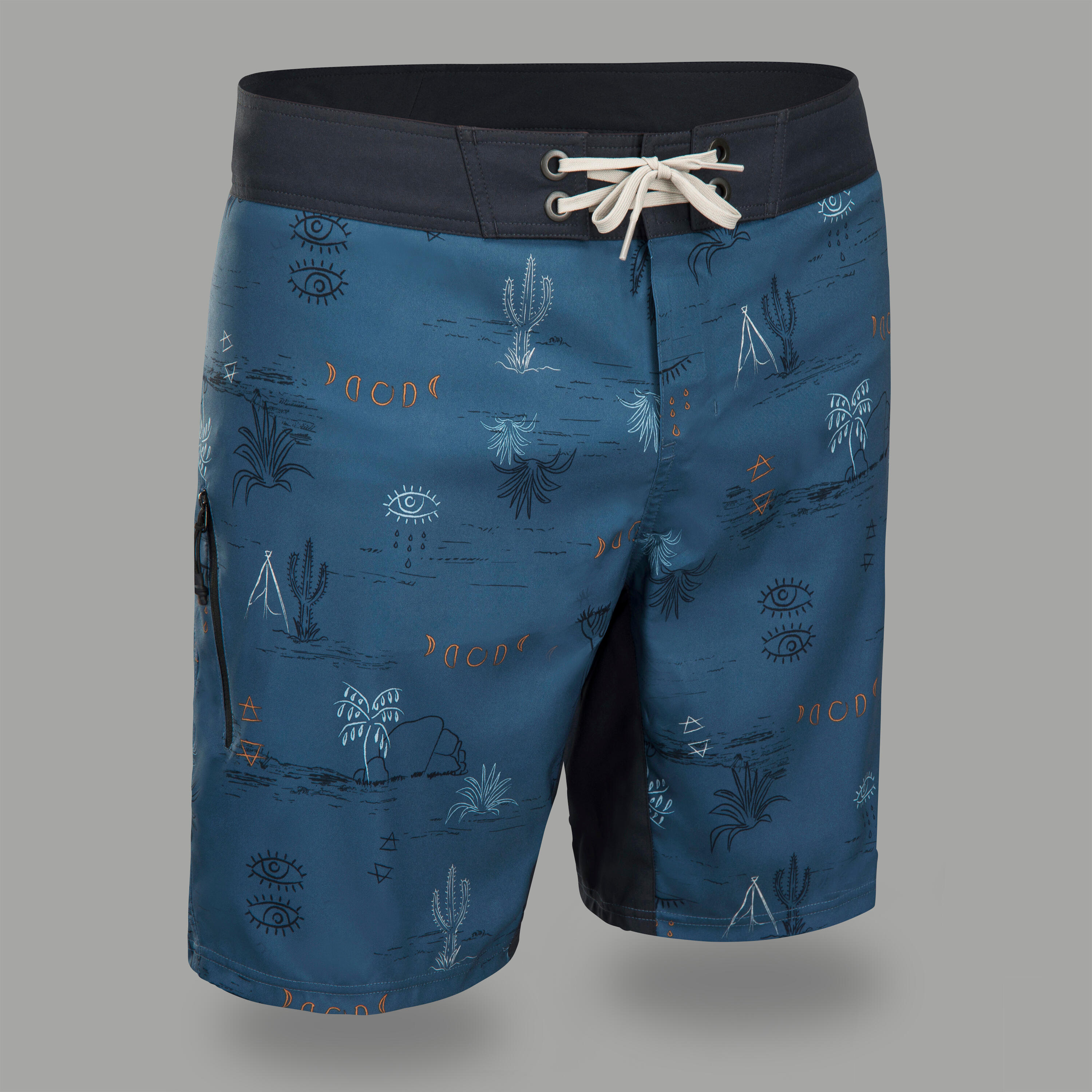 OLAIAN Boardshorts Surfen Herren mittellang 500 Alchemie blaugrau L