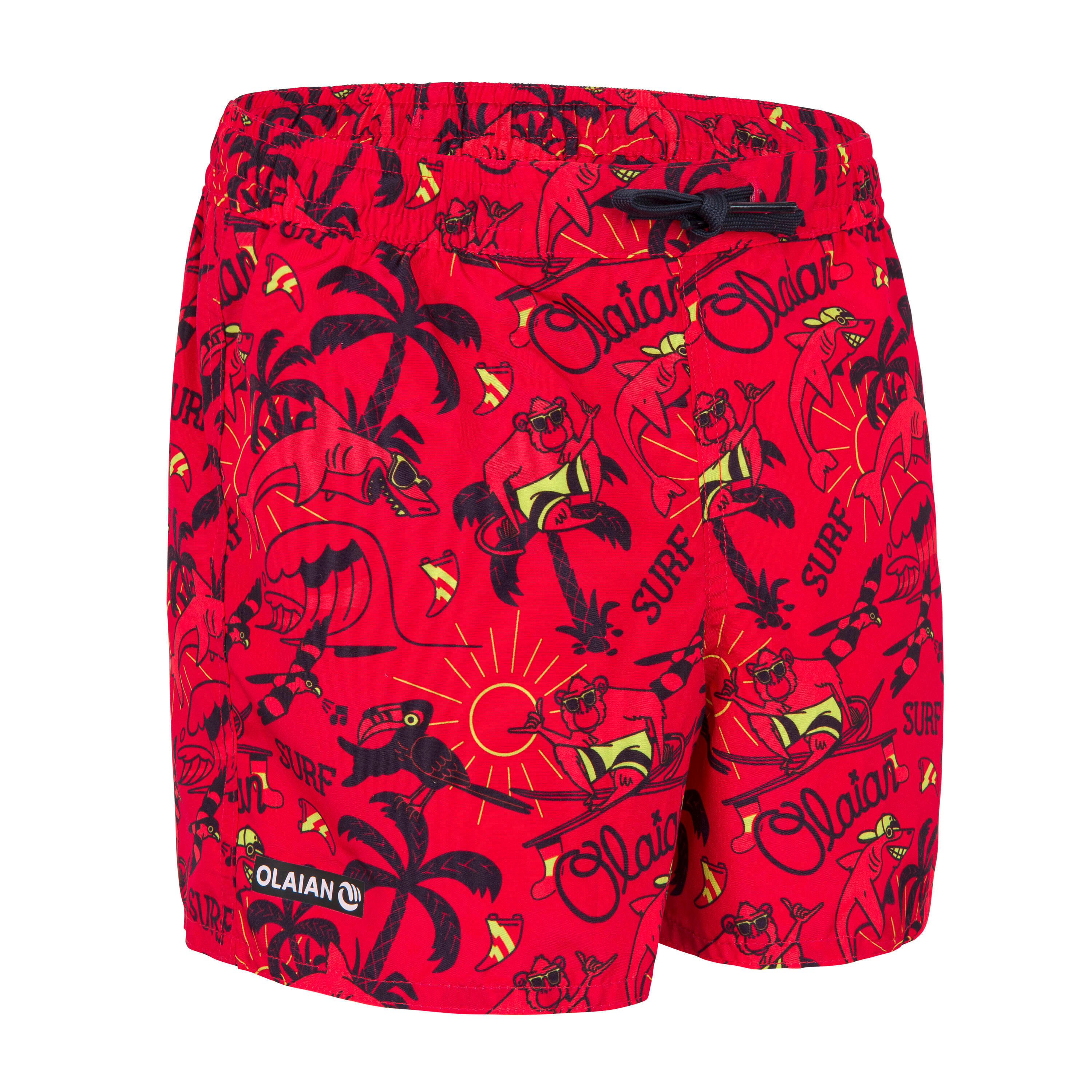 OLAIAN Boardshorts Surfen Jungen 100 rot/schwarz Gr. 104 - 4 Jahre