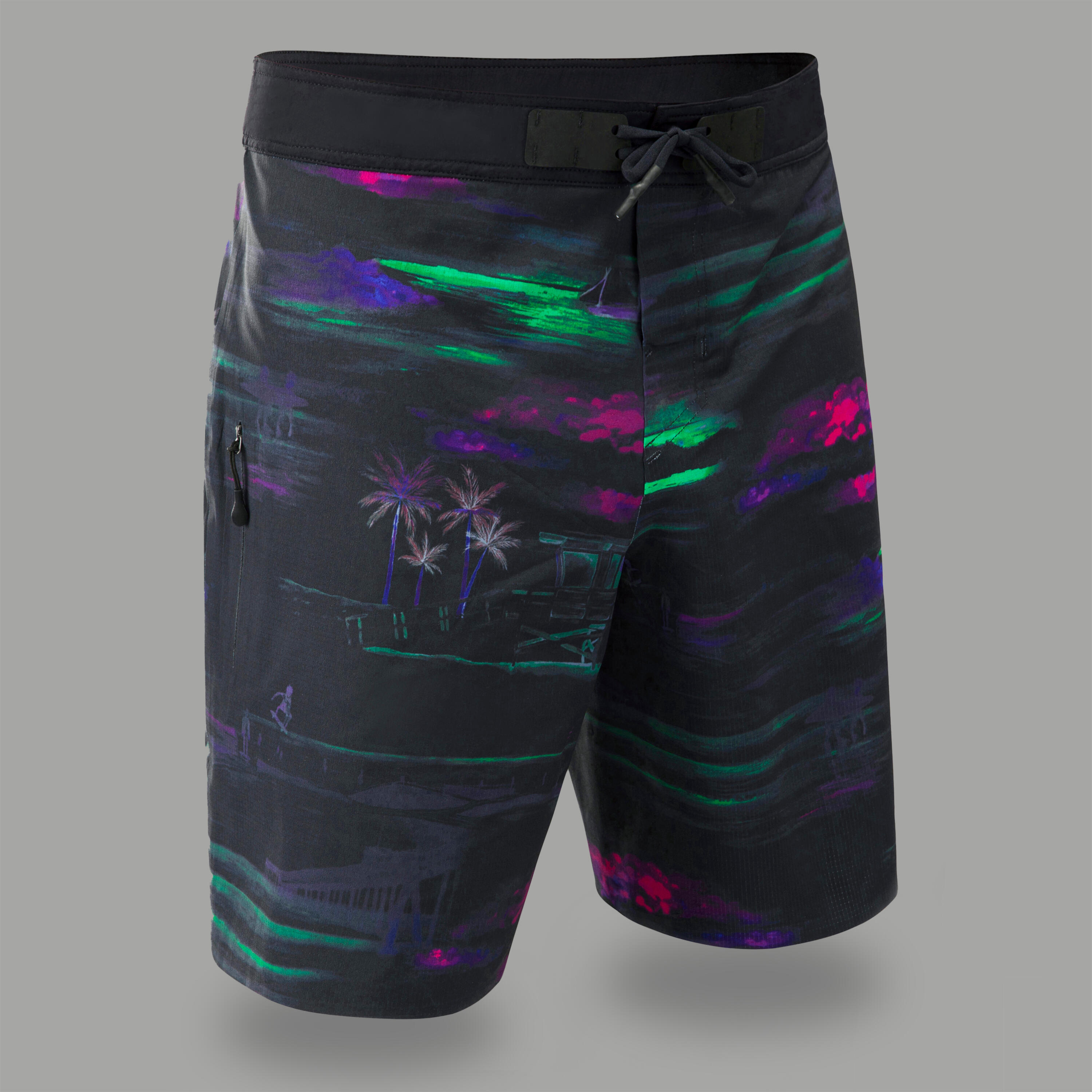 OLAIAN Boardshorts Surfen Standard 900 flacher Bund Darkcalifa schwarz S