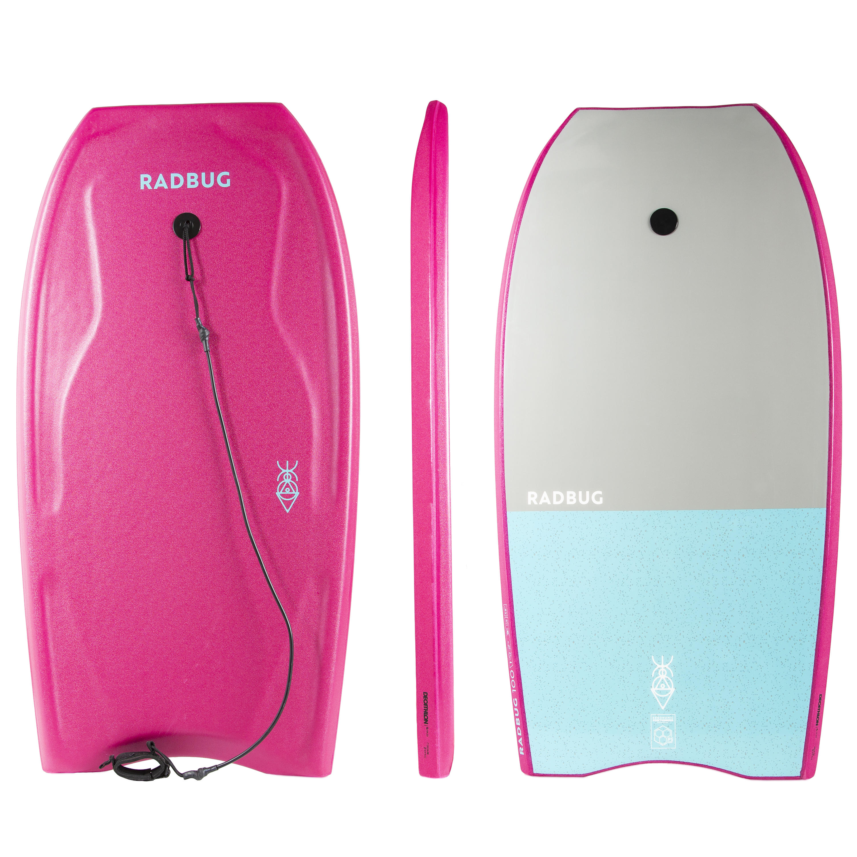 OLAIAN Bodyboard 100 mit Handgelenk-Leash rosa 42
