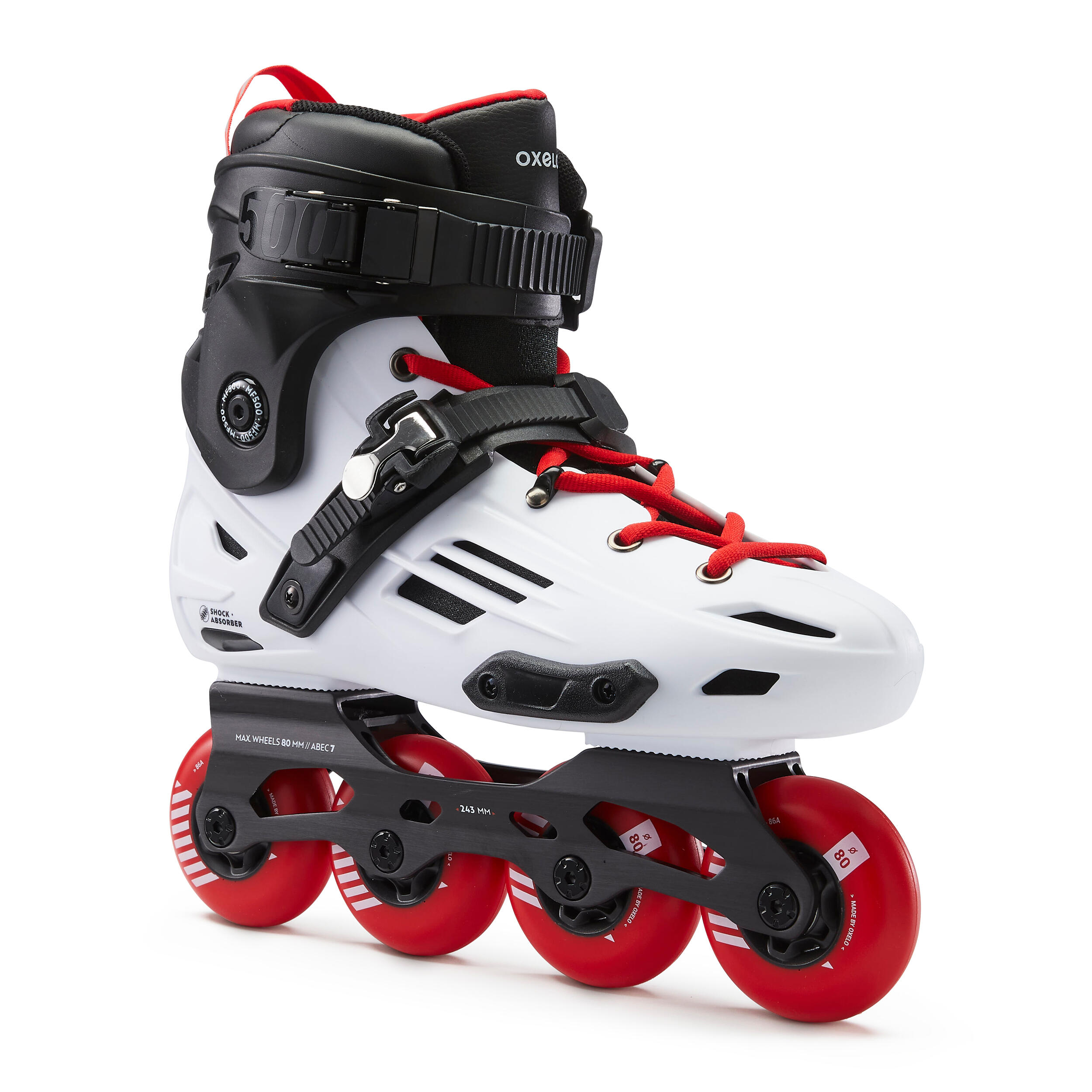 OXELO Inline-Skates Freeride MF500 Hardboot Damen/Herren weiss/rot 36