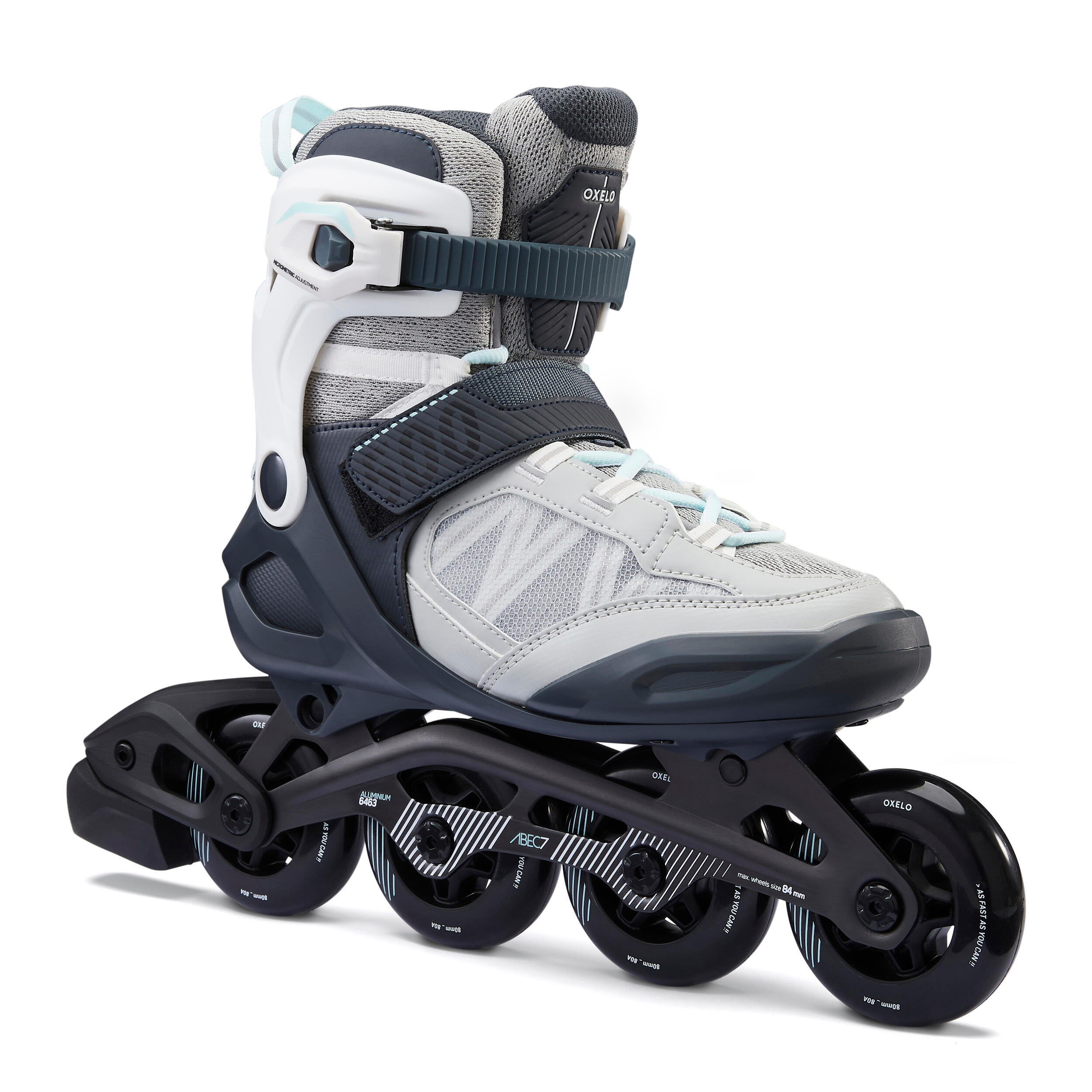 OXELO Inline-Skates Inliner Erwachsene Fitness FIT500 hellgrau 39