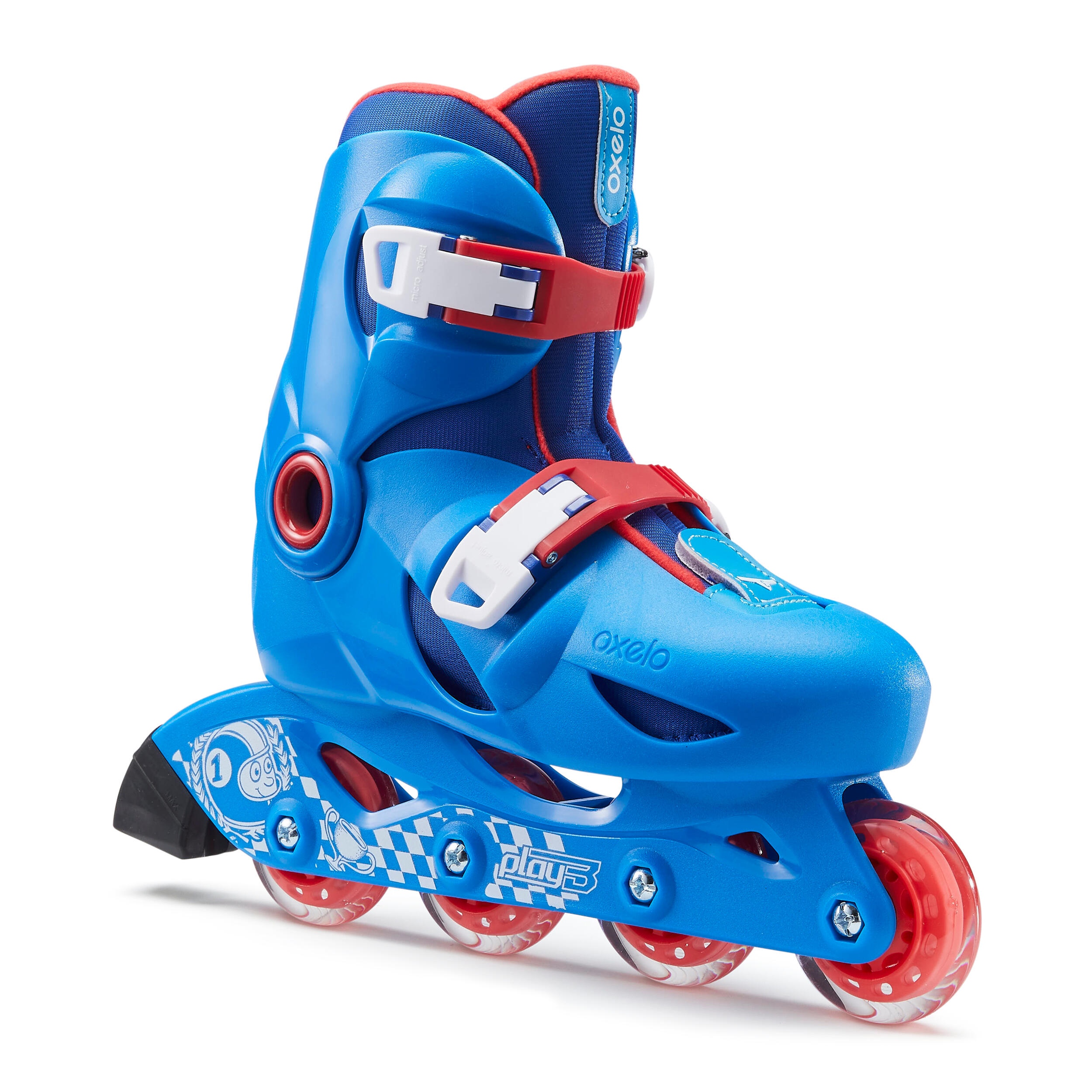 OXELO Inline Skates Inliner Play 3 Kinder blau/rot 28/30