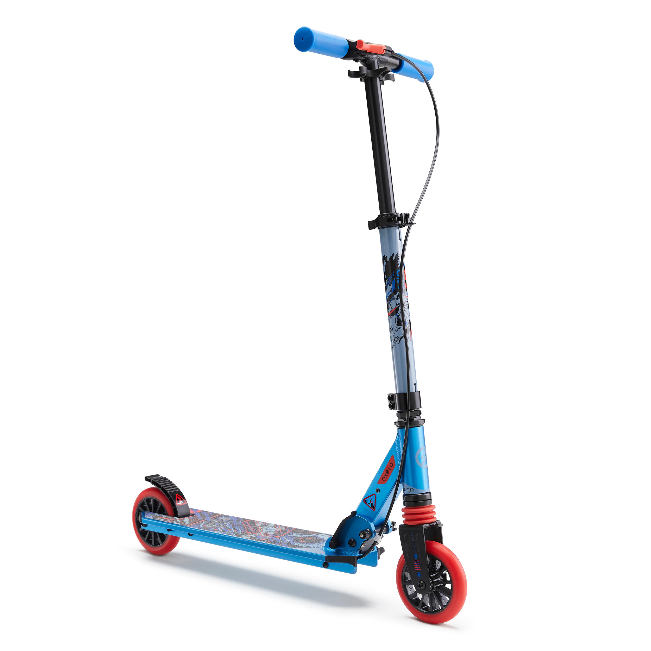 OXELO Kinder-Roller Scooter MID 5 mit Federung Lenkerbremse mit Superhelden-Motiv EINHEITSGRÖSSE