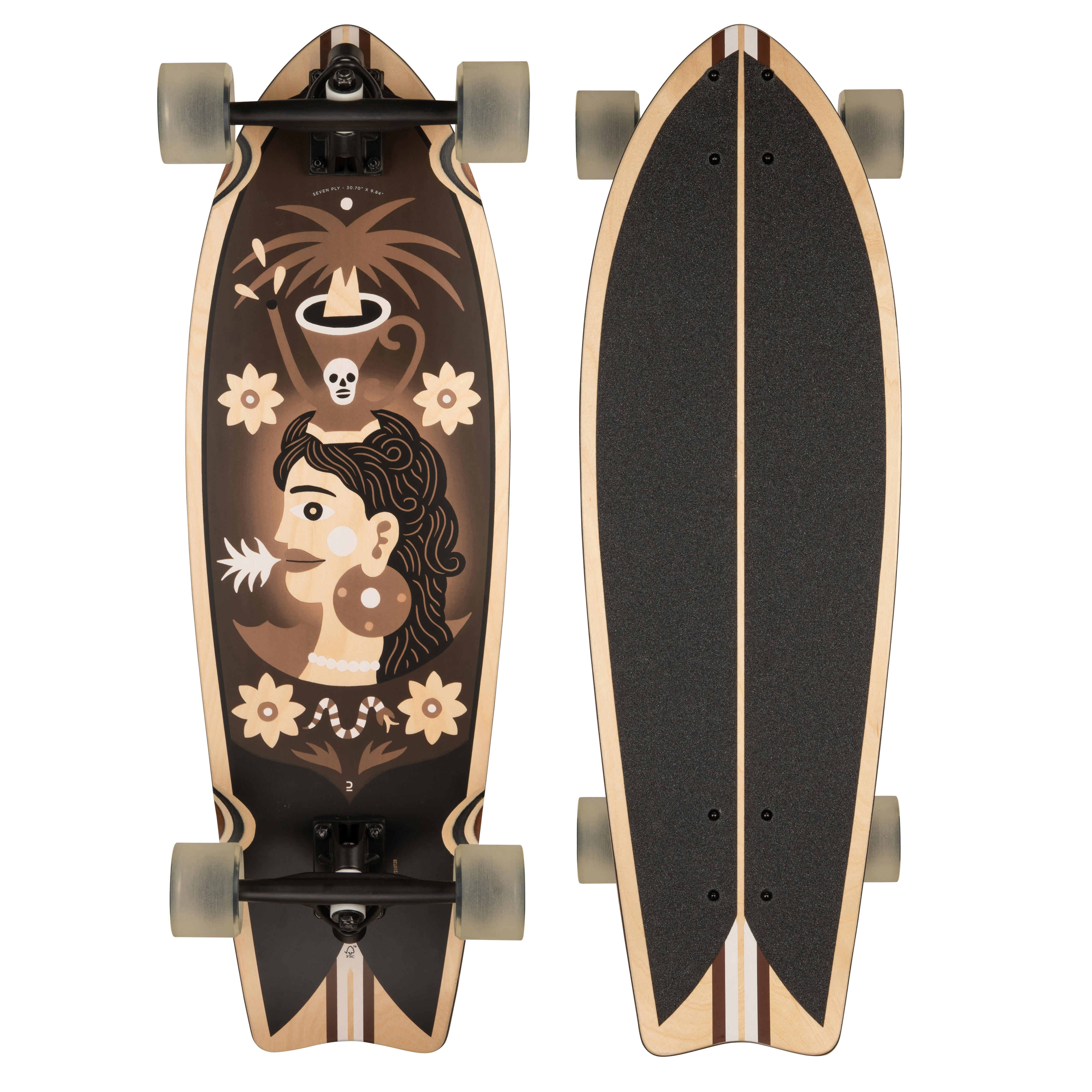 OXELO Longboard FISH 500 Mystic Wood 180Â mm EINHEITSGRÃ–SSE