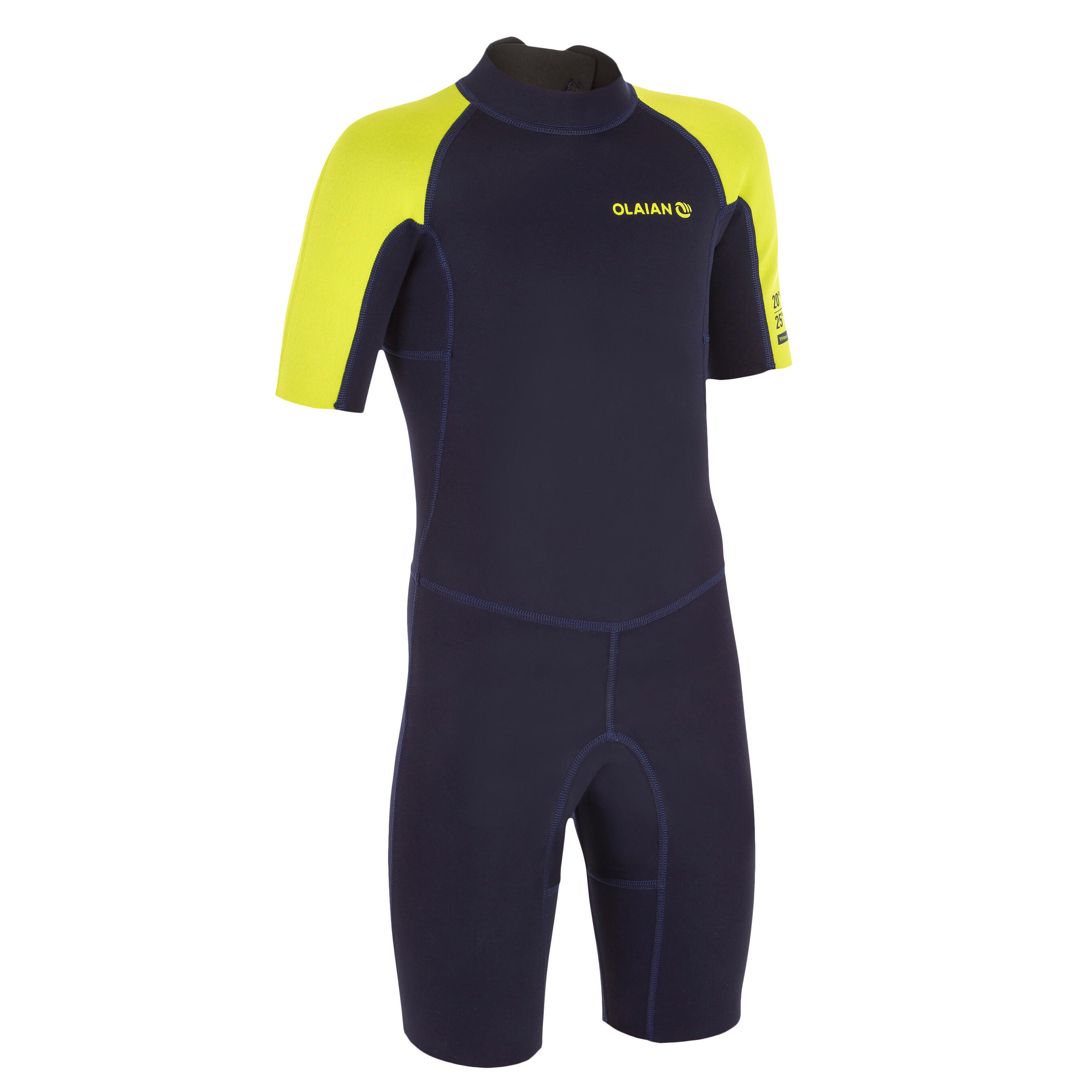 OLAIAN Neopren Shorty Surfen 100 1,5 mm Kinder blau/gelb Gr. 104 - 4 Jahre
