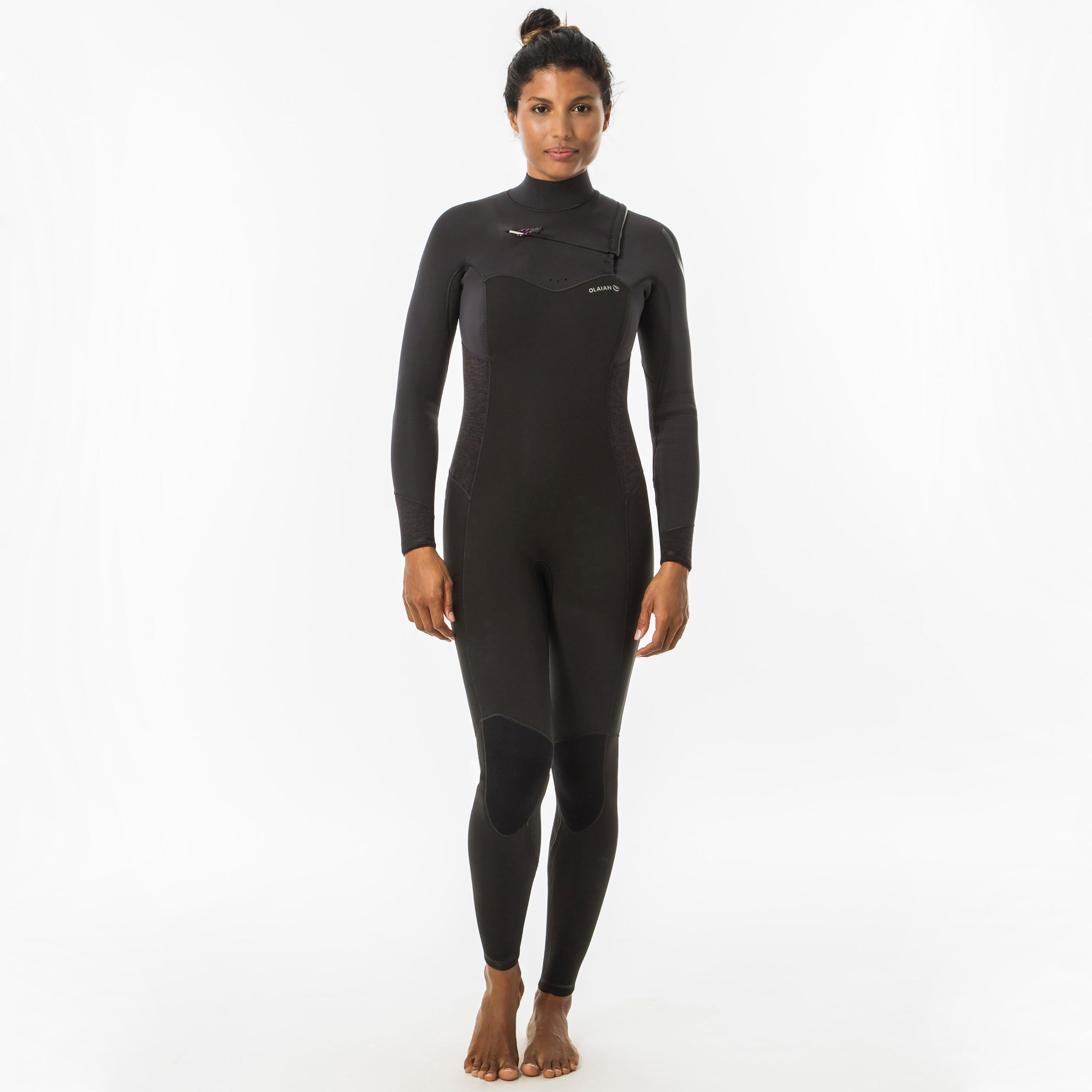 OLAIAN Neoprenanzug Surfen 900 4/3 mm Brustreißverschluss Damen schwarz/grau S