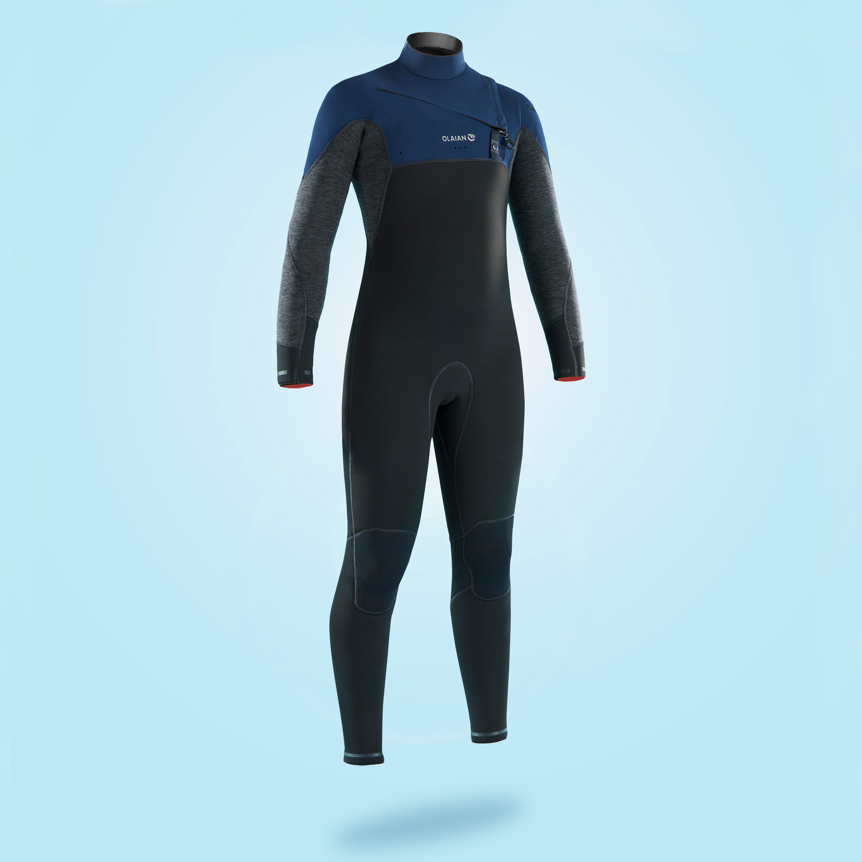 OLAIAN Neoprenanzug Surfen 900 4/3 mm Brustreißverschluss Kinder schwarz/dunkelblau 10 Jahre - Gr. 140