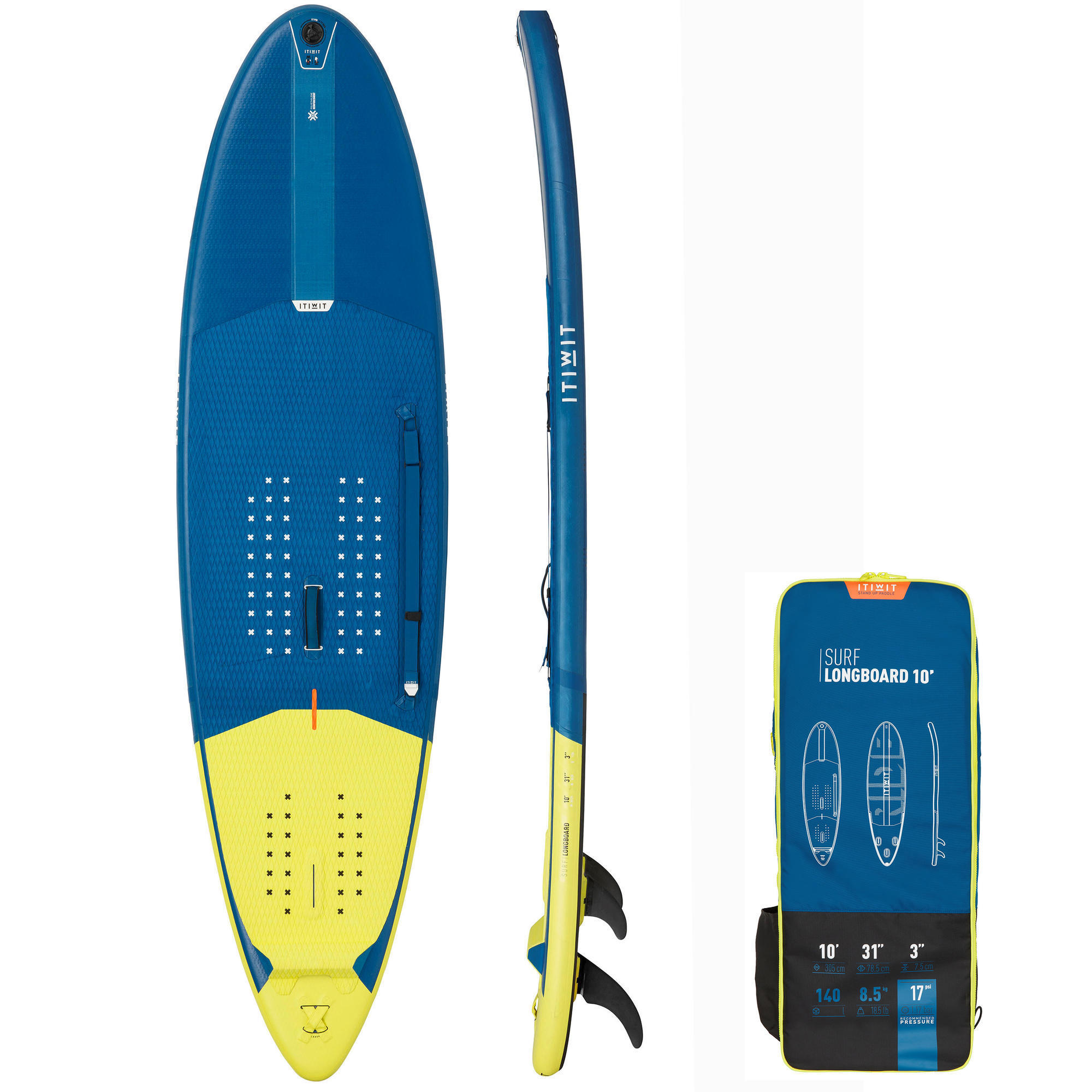 ITIWIT SUP-Board Stand Up Paddle aufblasbar 10´ - 500 Surfen Longboard blau EINHEITSGRÖSSE