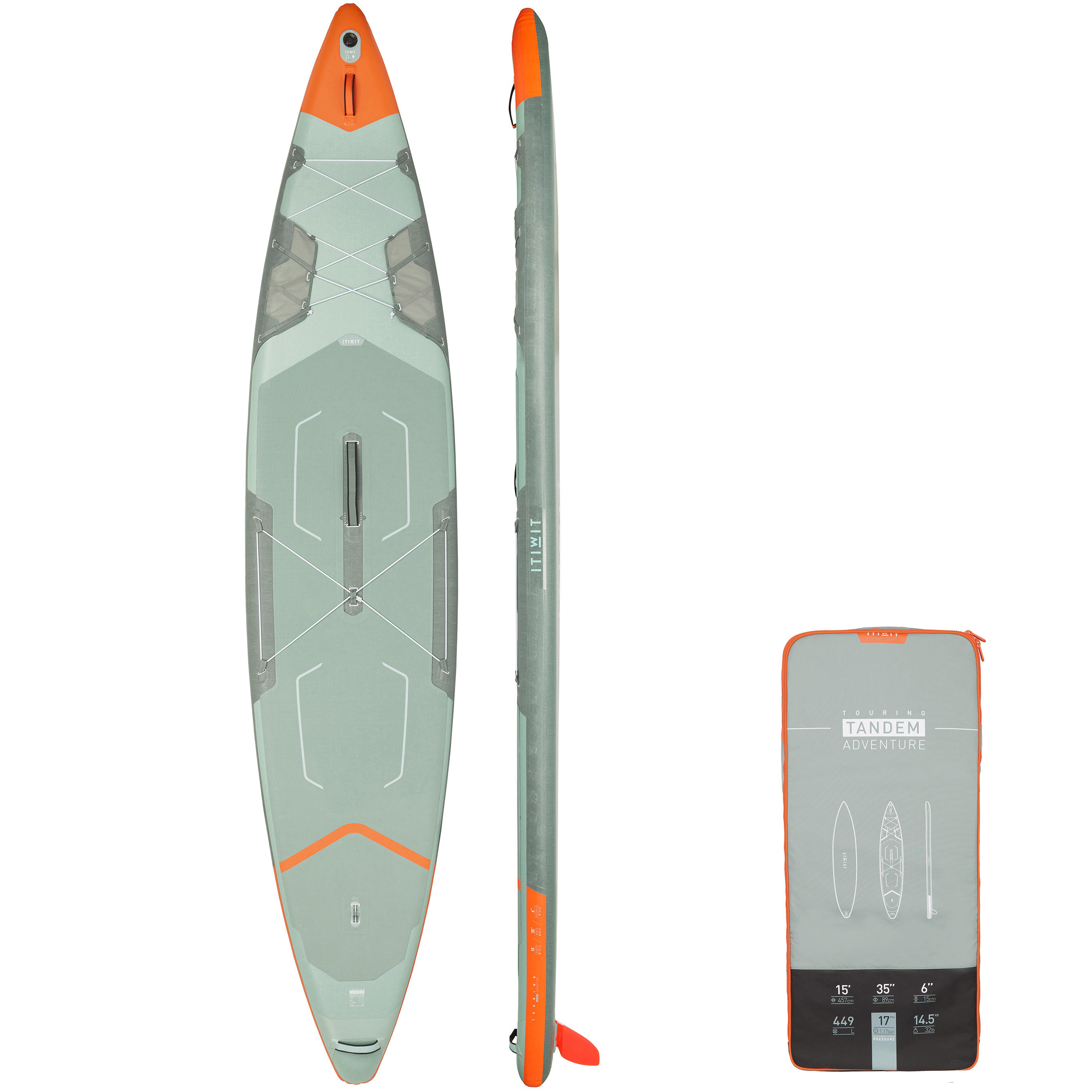 ITIWIT SUP-Board Stand Up Paddle aufblasbar Touring X500 TANDEM 15“-35' grün EINHEITSGRÖSSE