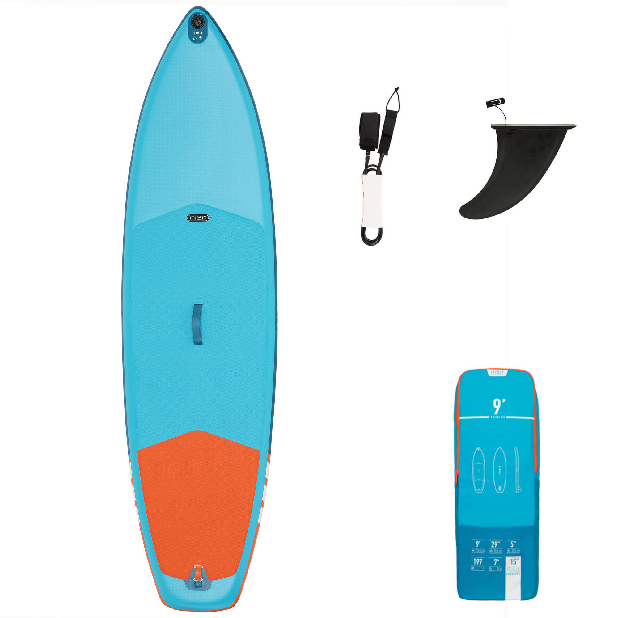 ITIWIT SUP-Board Stand Up Paddle aufblasbar X100 Touring 9' Einsteiger blau/orange EINHEITSGRÖSSE