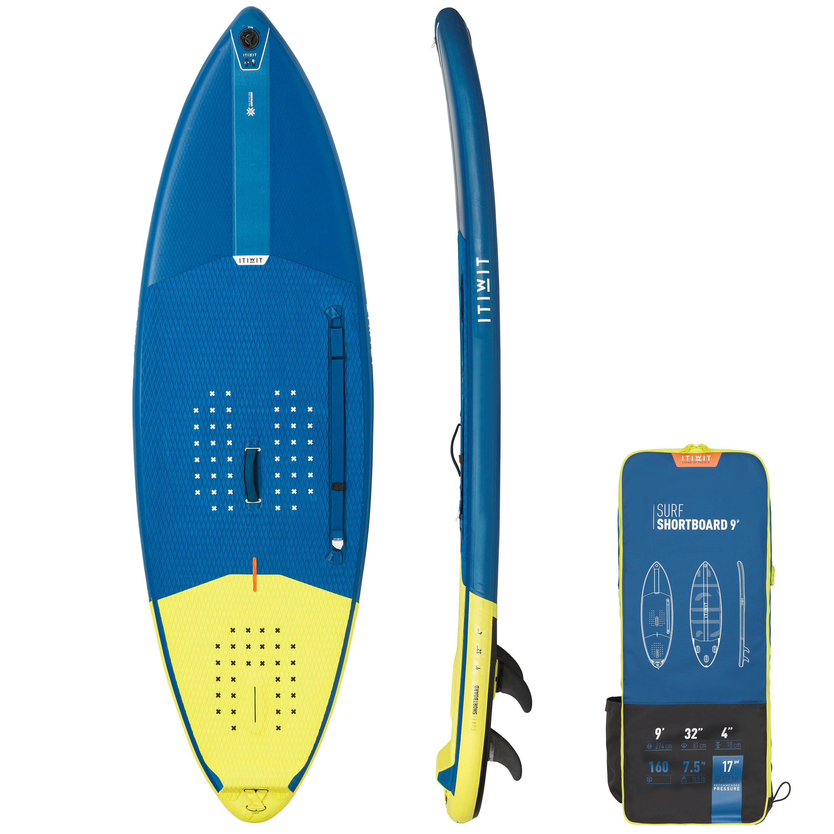 ITIWIT SUP-Board aufblasbar Surfen Shortboard Stand Up Paddle 500 / 9' 160 L