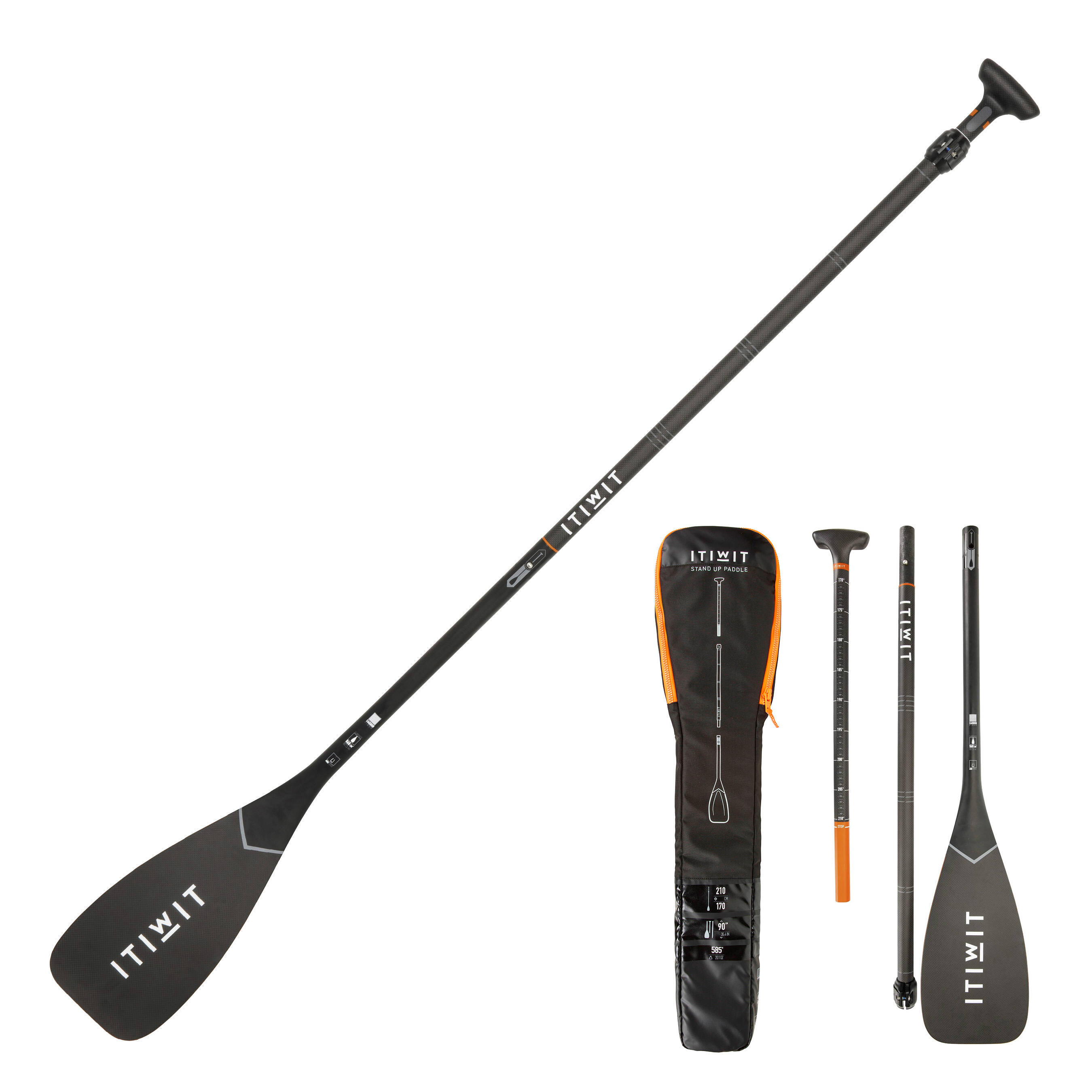 ITIWIT SUP-Paddel 900 Carbon 3-teilig zerlegbar und verstellbar 170–210 cm EINHEITSGRÖSSE