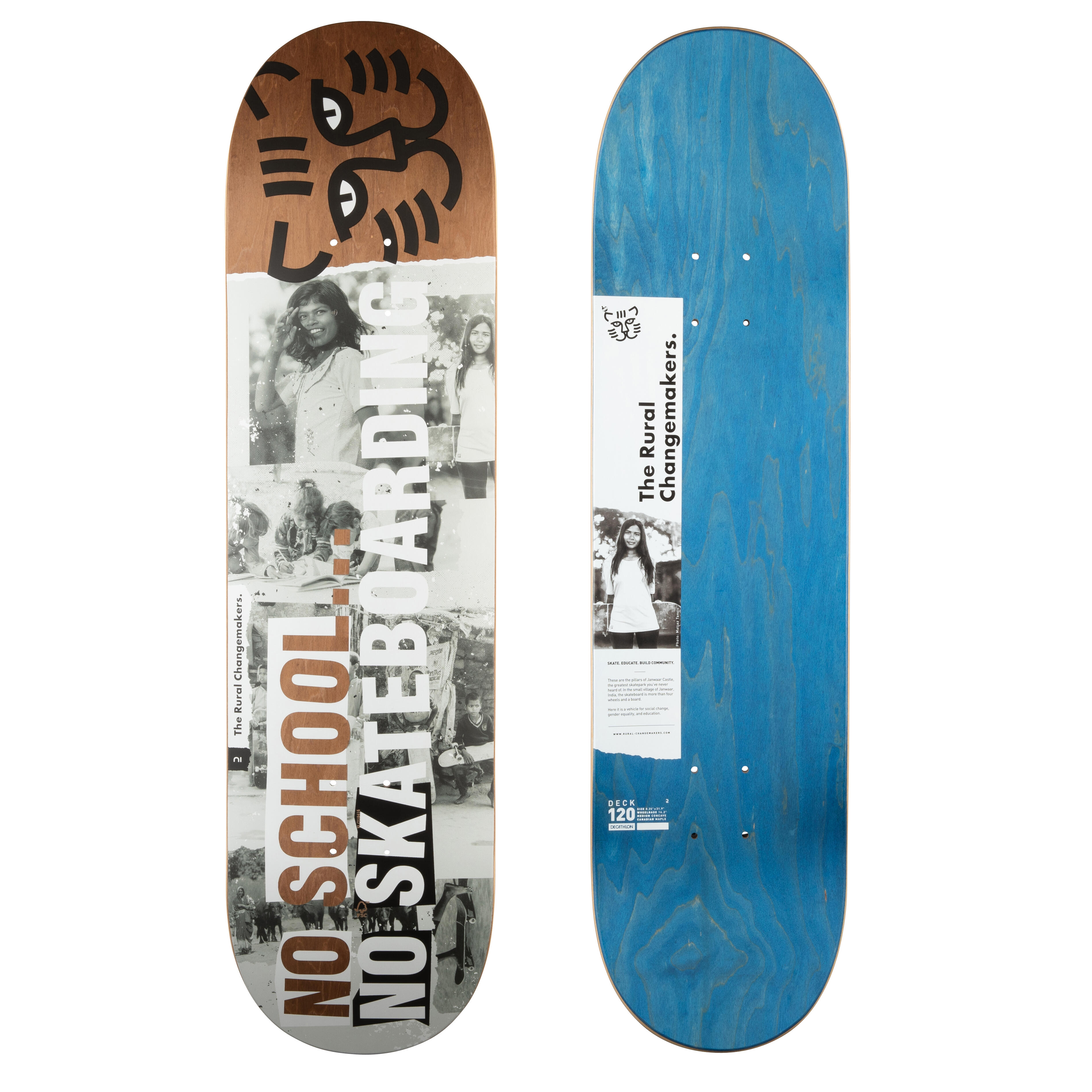 OXELO Skateboard Deck Ahornholz DK120 „Rural Changemakers“ 8,25