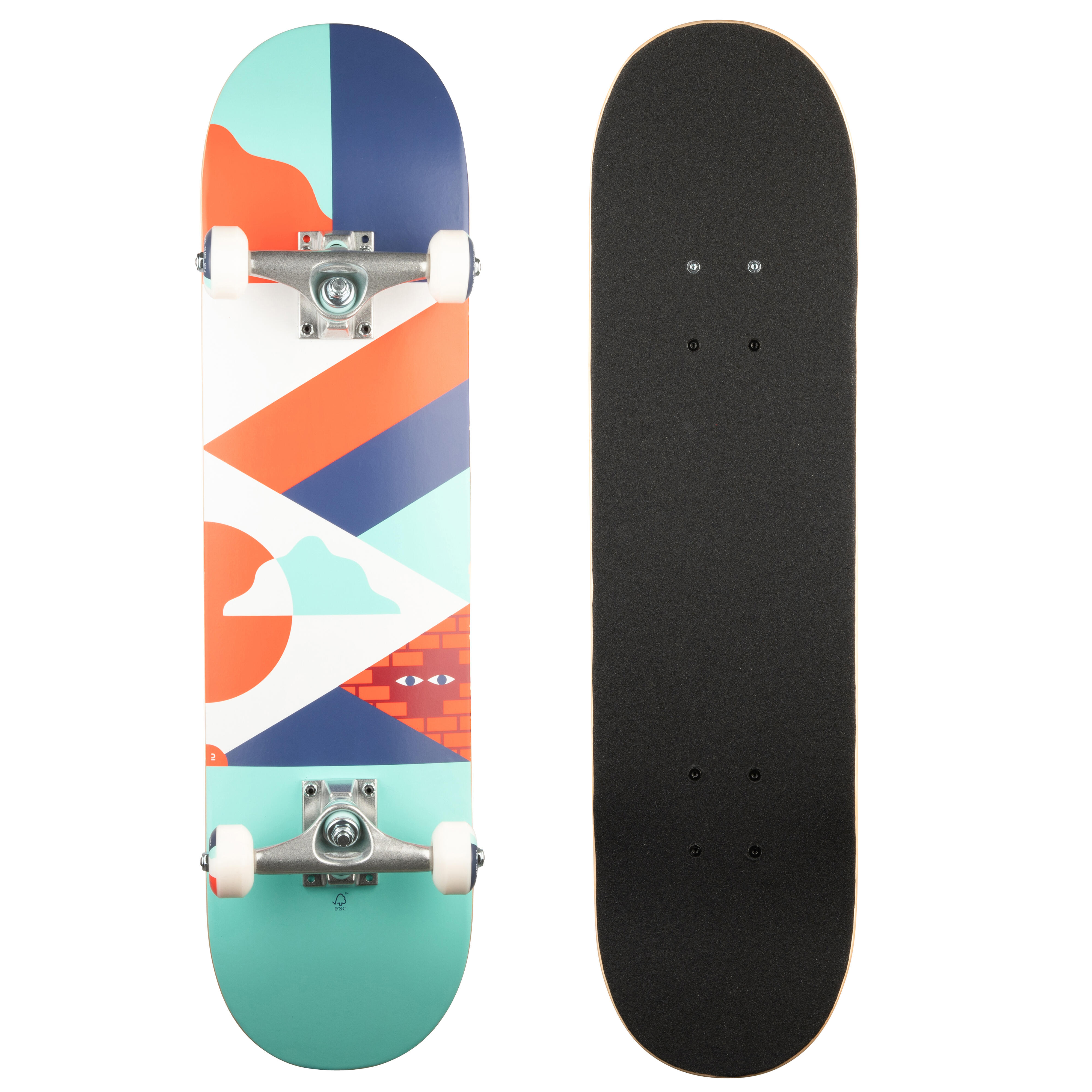 OXELO Skateboard Deck Kinder 8–12 Jahre CP100 MID Geometric 7,5