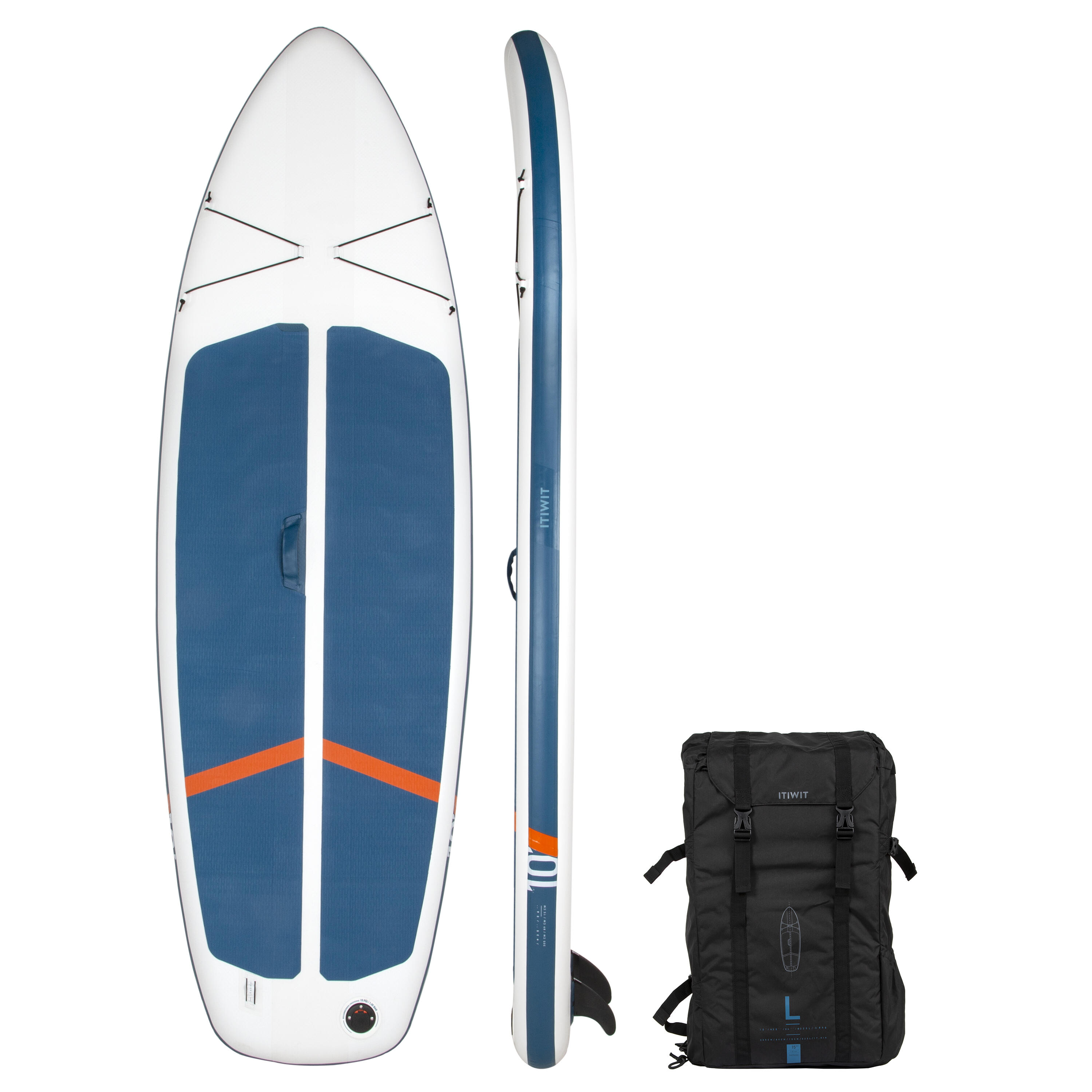 ITIWIT Stand up Paddle Board ultra kompakt und stabil 10 Fuß (max. 130 kg) - weiss/blau EINHEITSGRÖSSE
