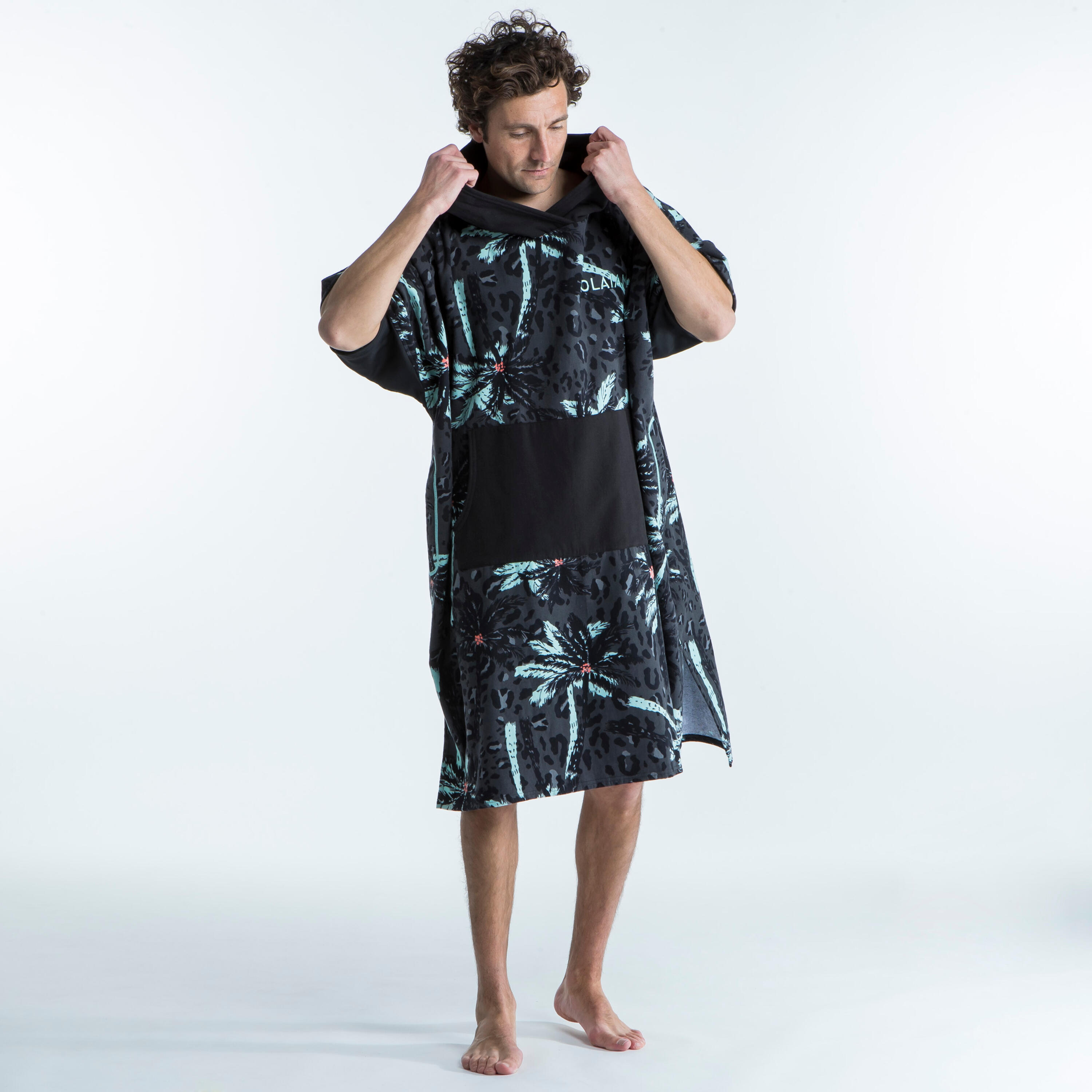 OLAIAN Surf-Poncho Damen/Herren 500 antrazit/tÃ¼rkis EINHEITSGRÃ–SSE