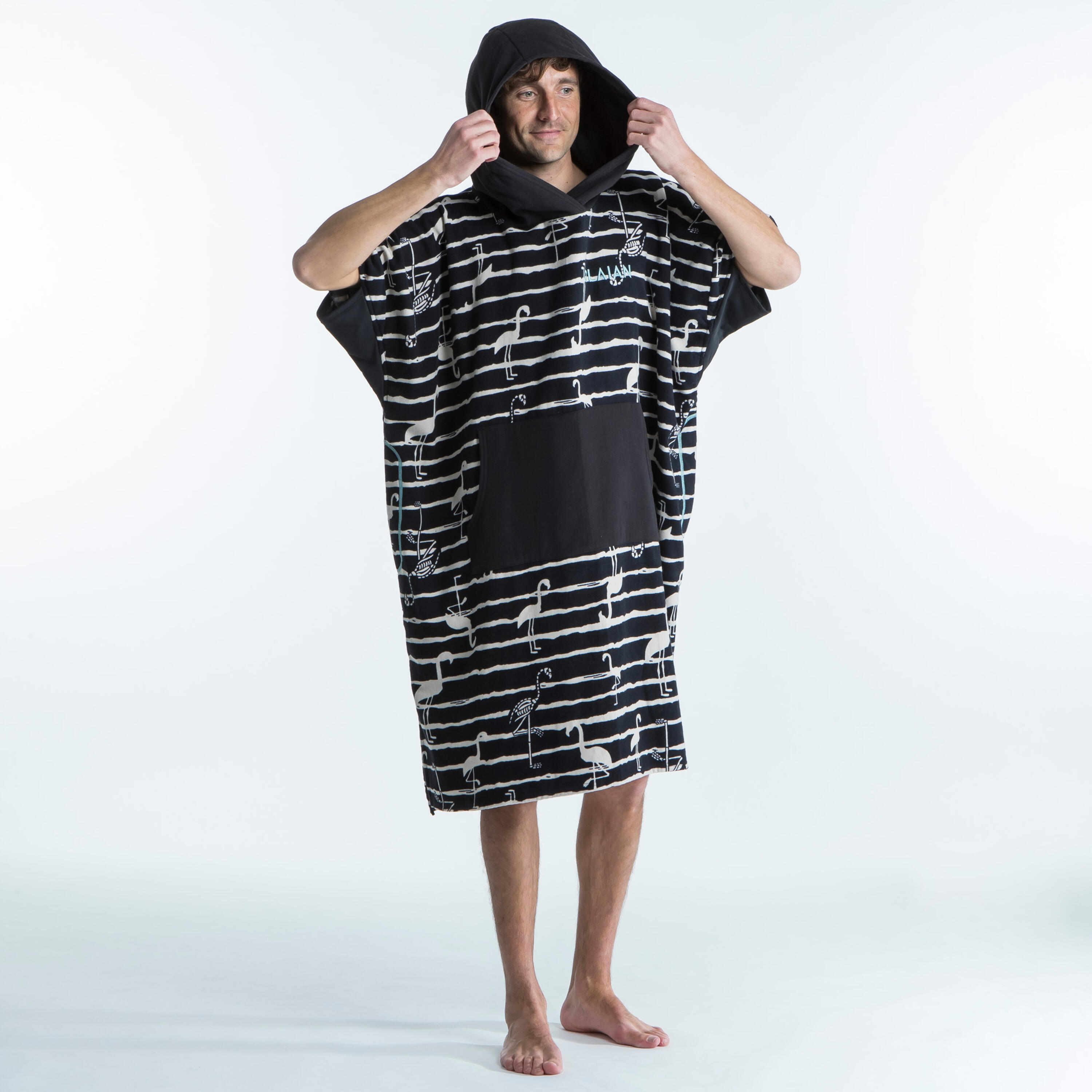 OLAIAN Surf-Poncho Damen/Herren 500 schwarz/weiß/Flamingo