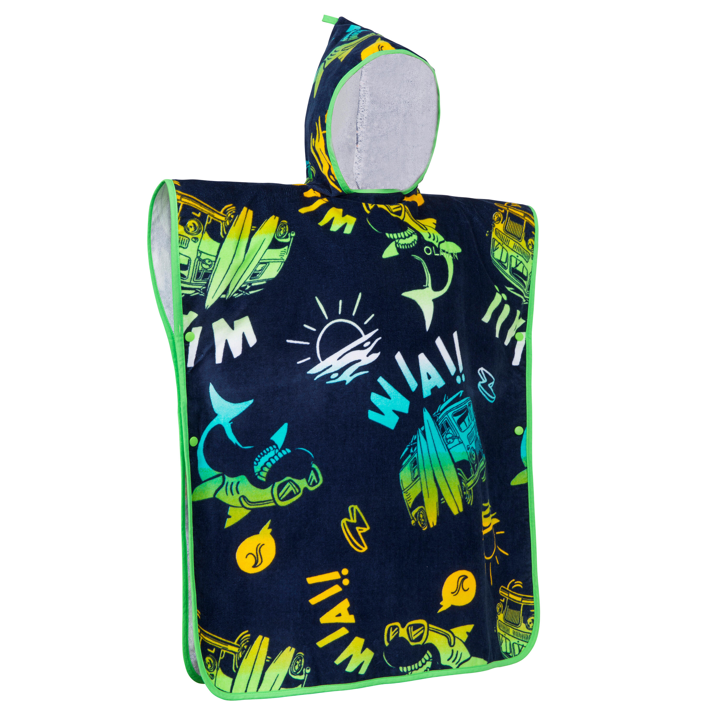 OLAIAN Surf-Poncho Kinder 500 110–135 cm schwarz/grün/bunt EINHEITSGRÖSSE